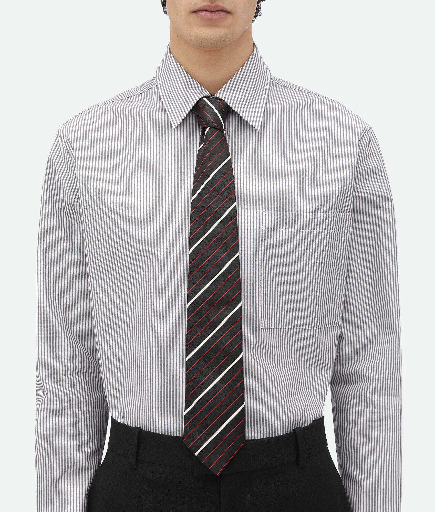 Diagonal Printed Leather Stripe Tie - 2