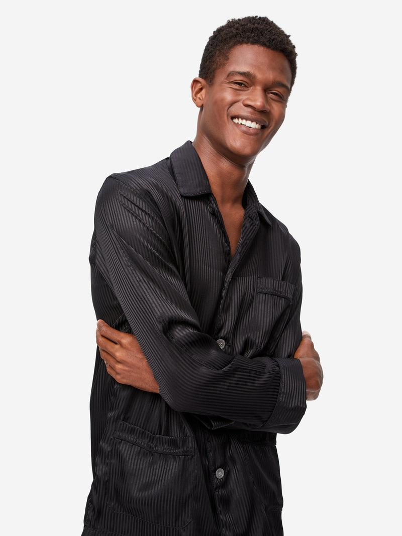 Men's Classic Fit Pajamas Woburn 8 Silk Satin Black - 3