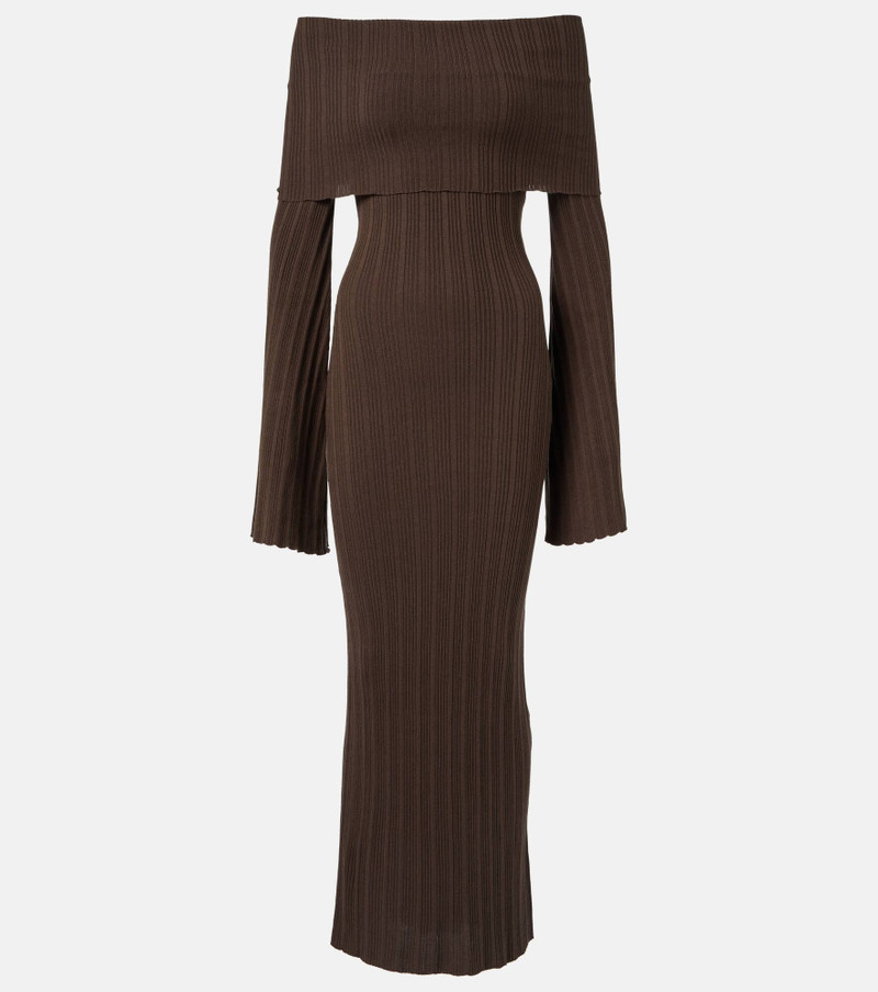 Off-shoulder silk-blend jersey maxi dress - 1
