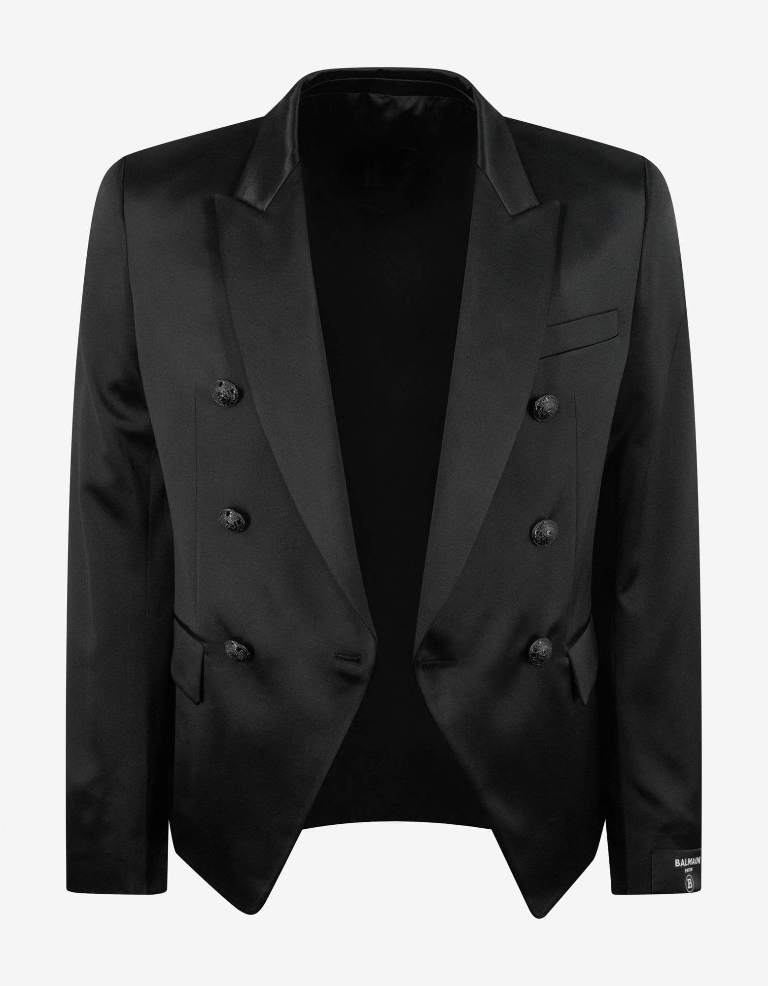 Balmain Black Double-Breasted Silk Blazer - 6