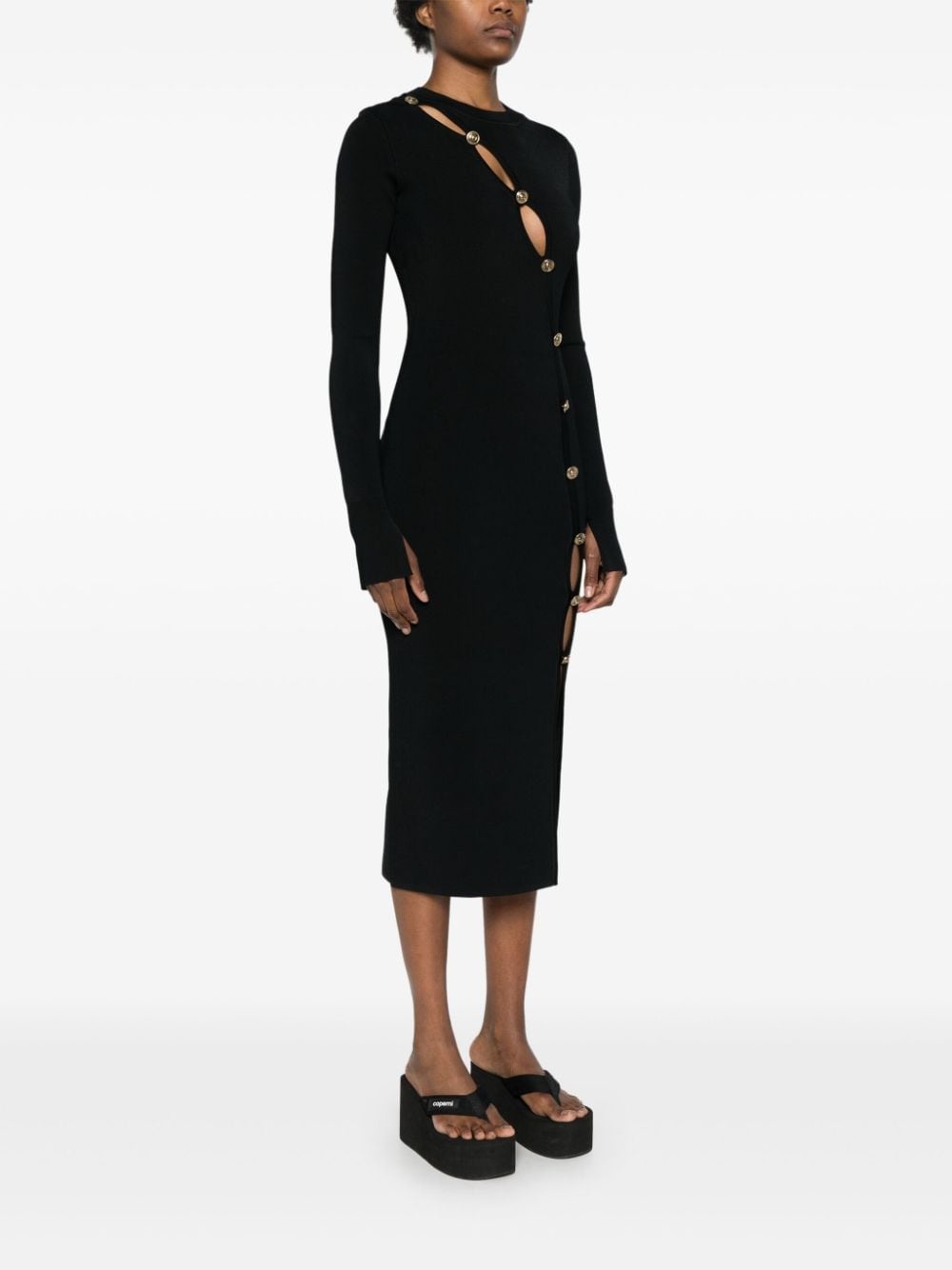 decorative-buttons knitted midi dress - 3