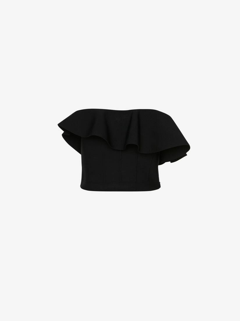 Women's Ruffled Bustier Top in Black - 1