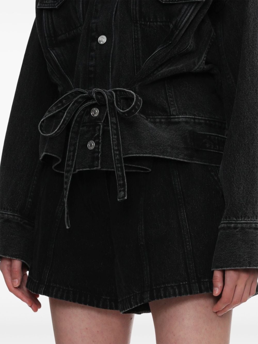 button-up belted denim jacket - 5