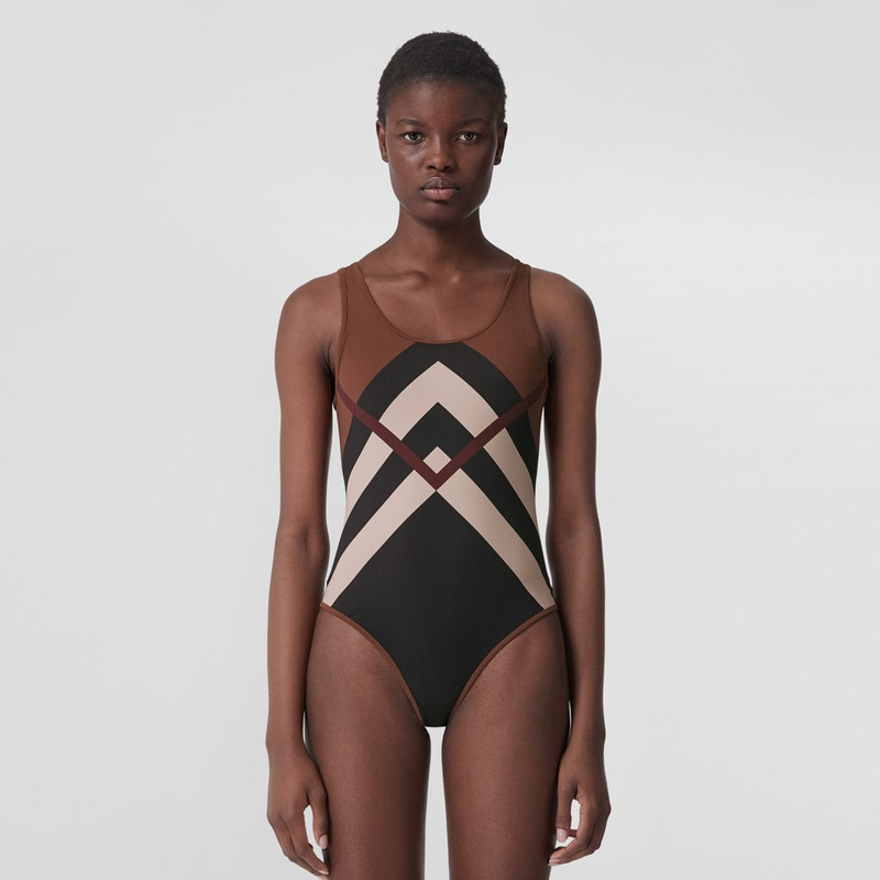 Burberry Chevron Check Stretch Nylon Swimsuit outlook