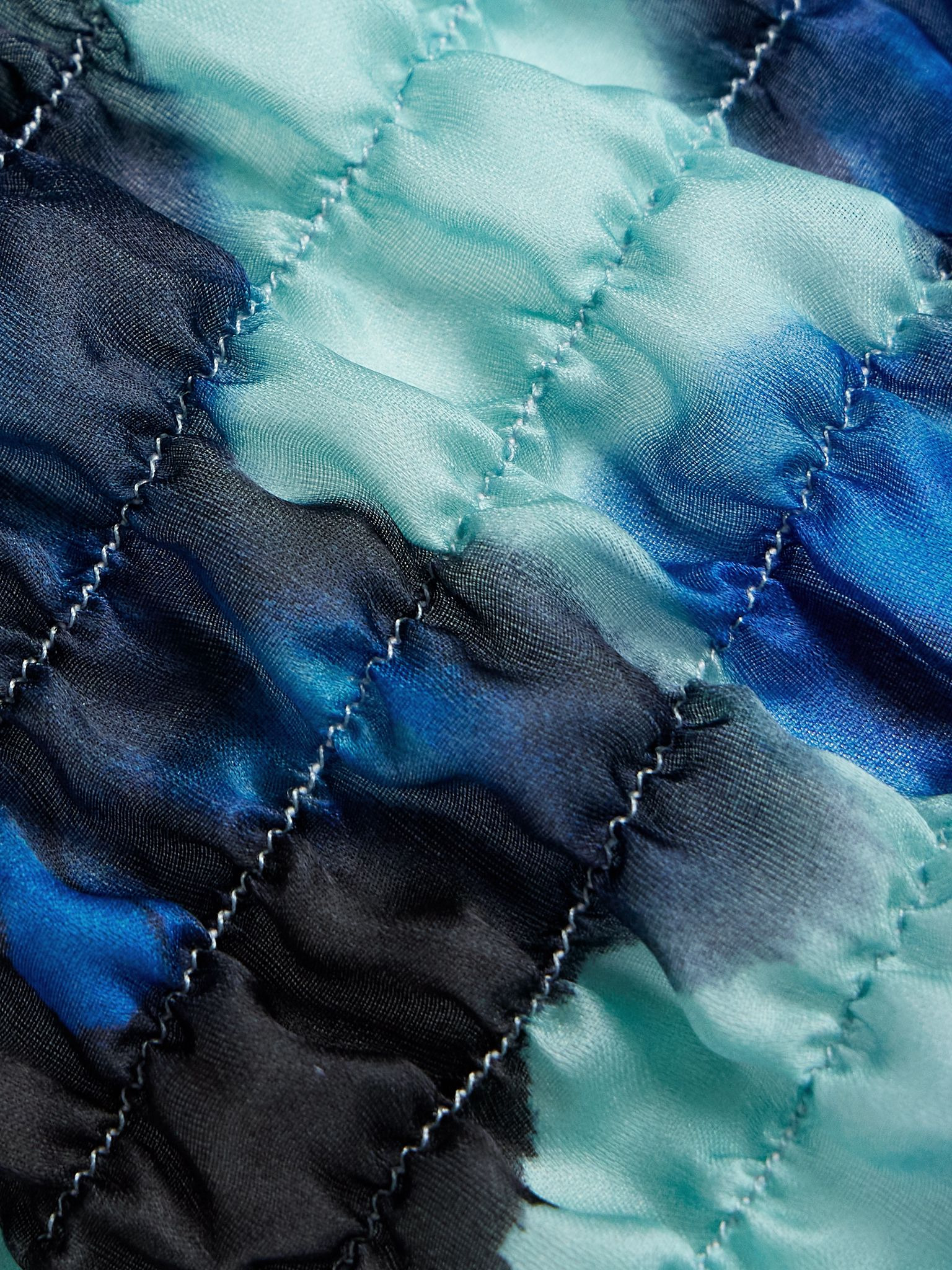 Ruffled shirred floral-print silk-satin top Teal - 5