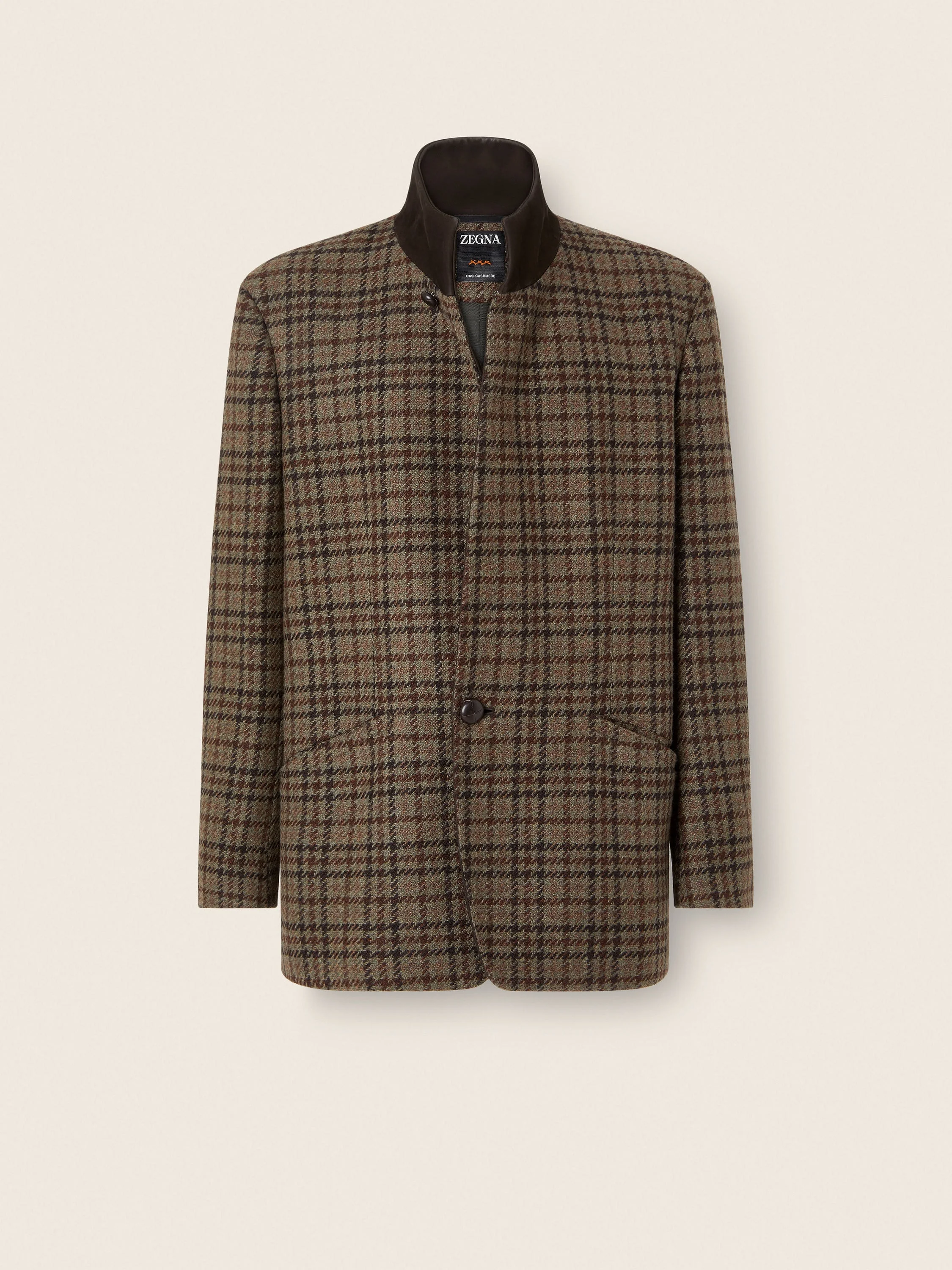 DARK OLIVE GREEN AND BROWN OASI CASHMERE CHORE JACKET - 1
