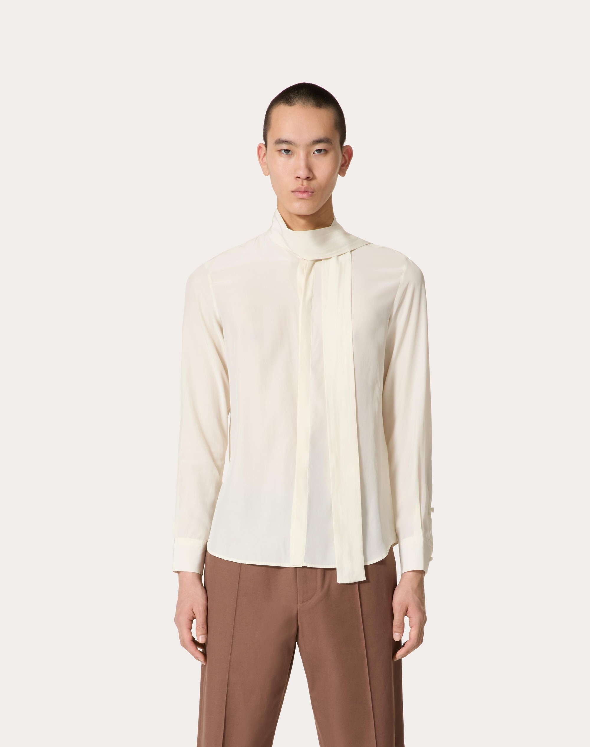 SILK SHIRT WITH SCARF DETAIL AT NECK - 3