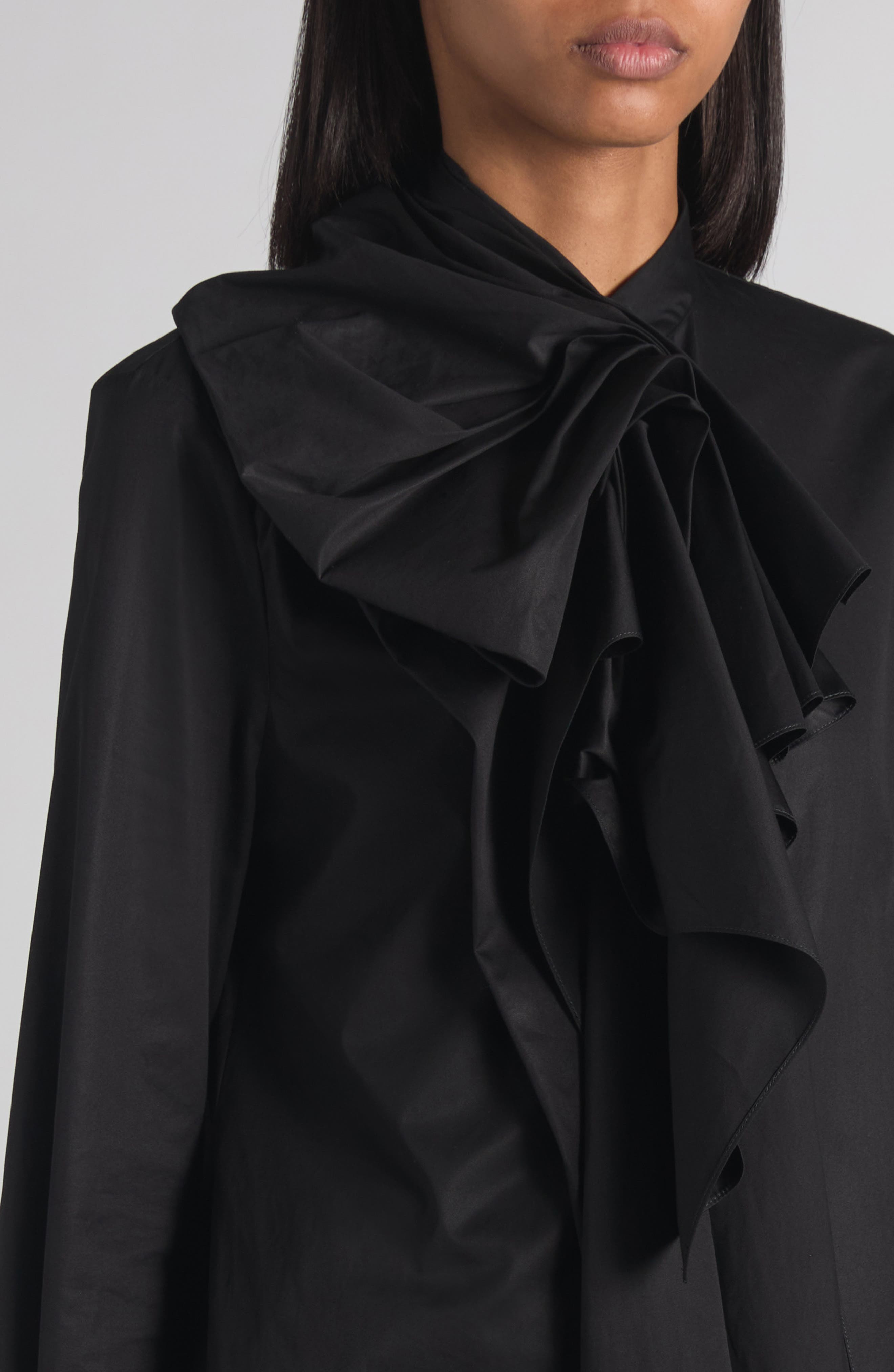 McQueen Ruffle Bow Cotton Shirt in Black at Nordstrom - 5