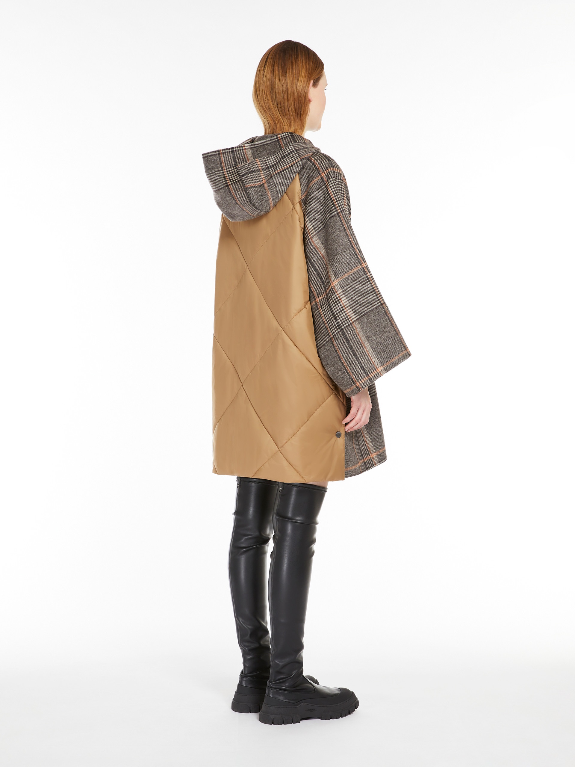 AGITARE Chequered wool and water-repellent canvas coat - 4