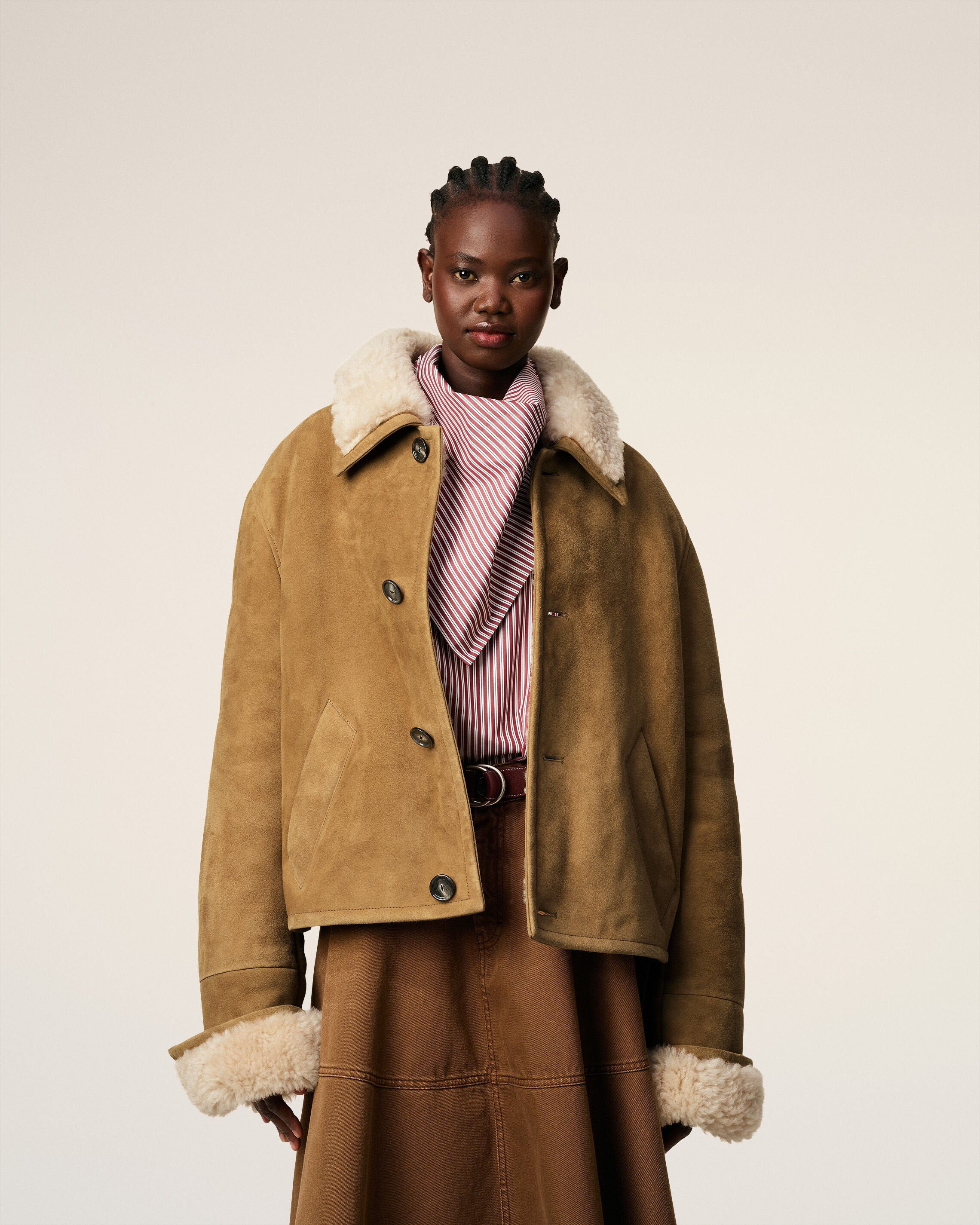 BROWN SHEARLING BUTTONNED JACKET - 3