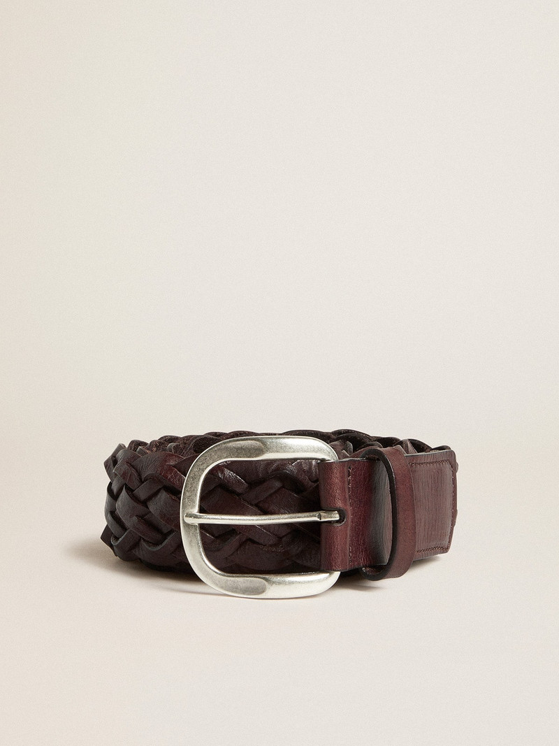 Men's dark brown woven leather belt 1