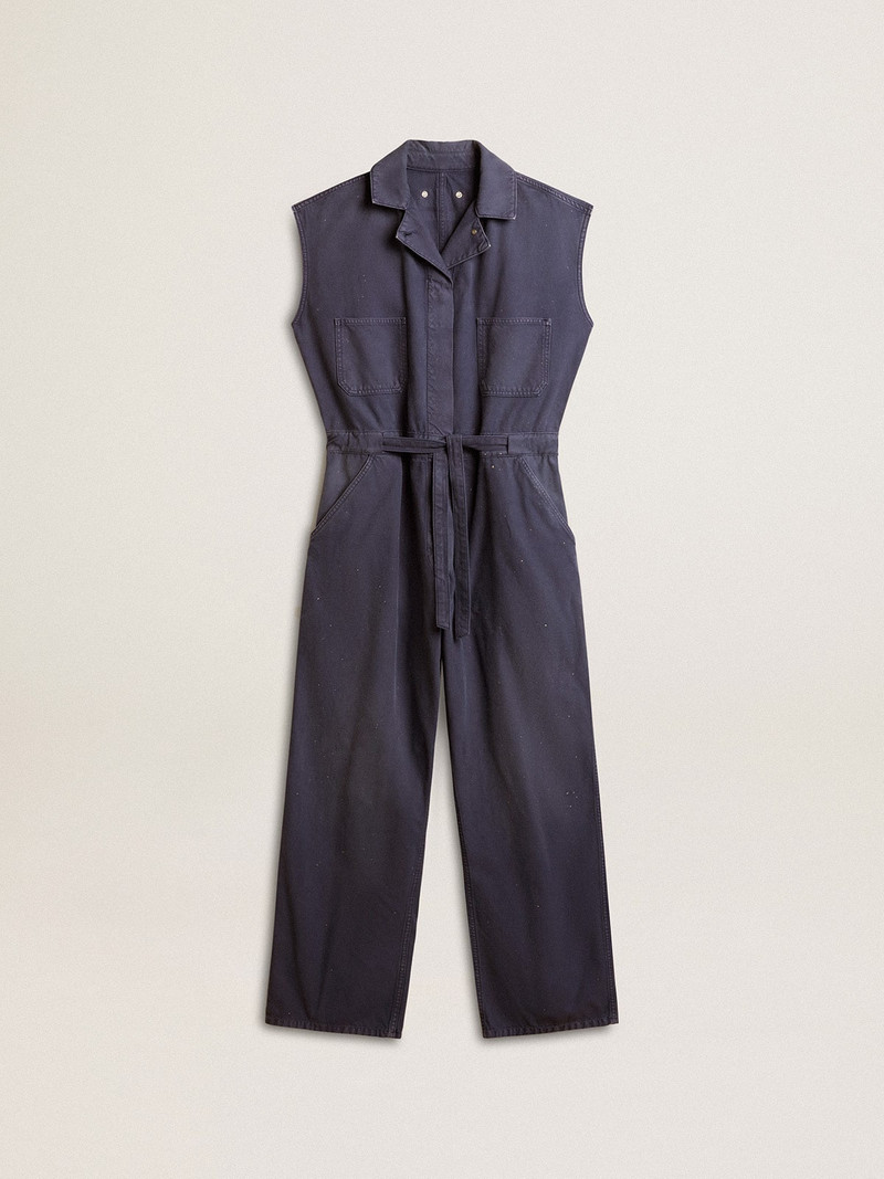 Blue distressed cotton jumpsuit 1
