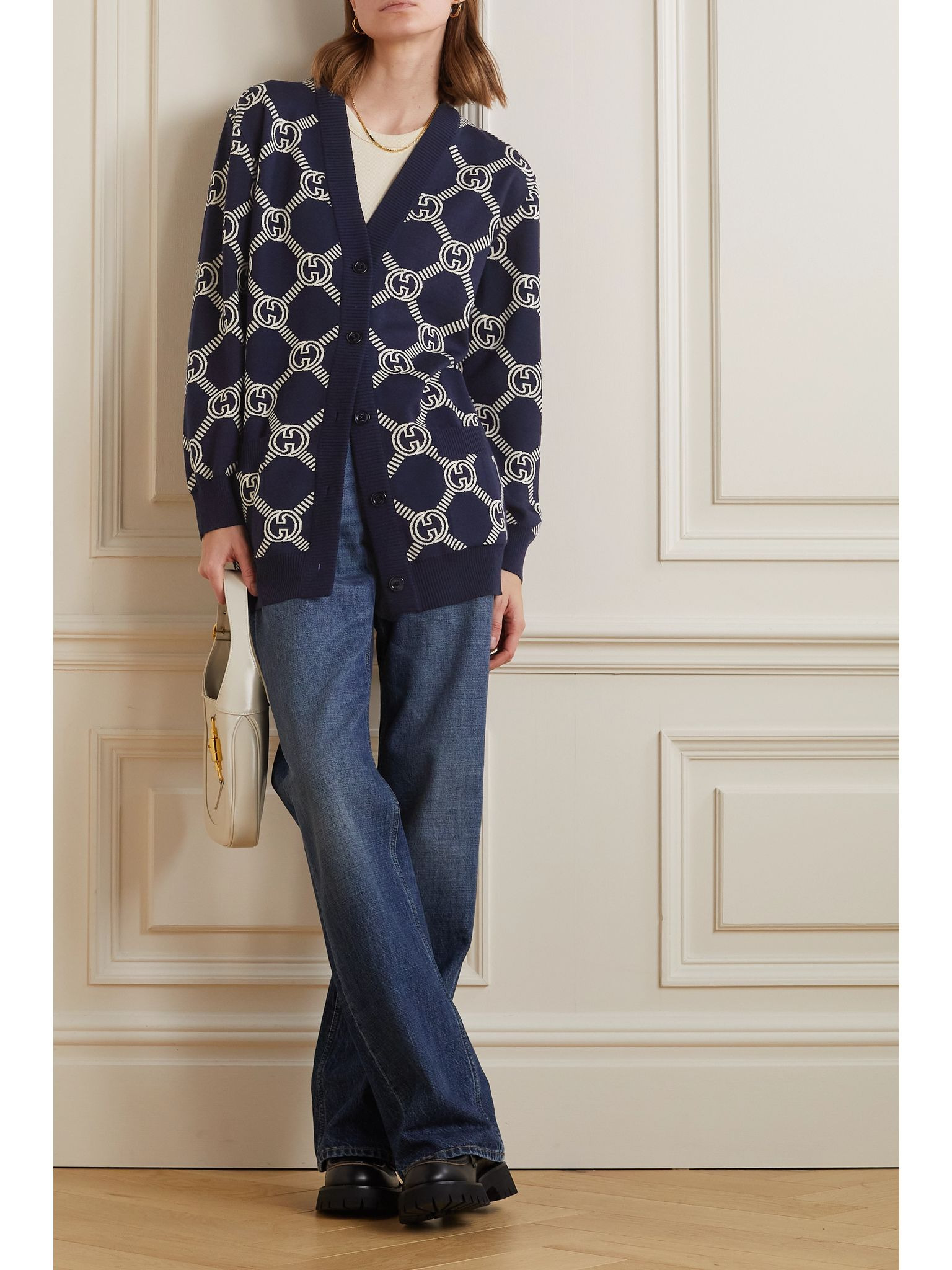Reversible jacquard-knit wool-blend cardigan Blue - 2