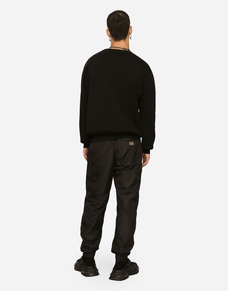 Technical wool round-neck sweater with embroidery - 5