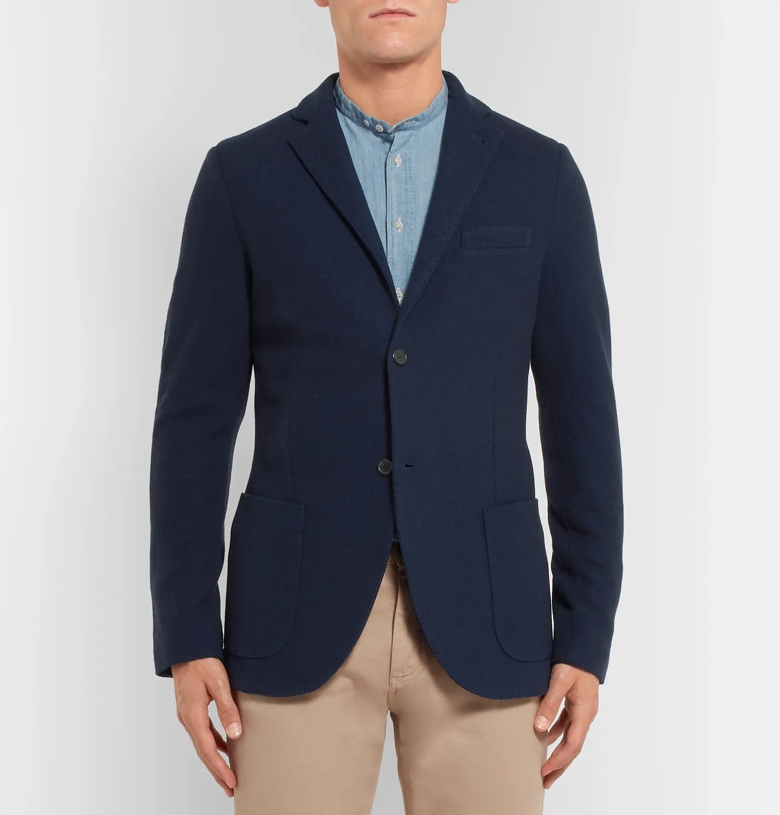 Navy Slim-Fit Unstructured Cashmere and Virgin Wool-Blend Blazer - 4