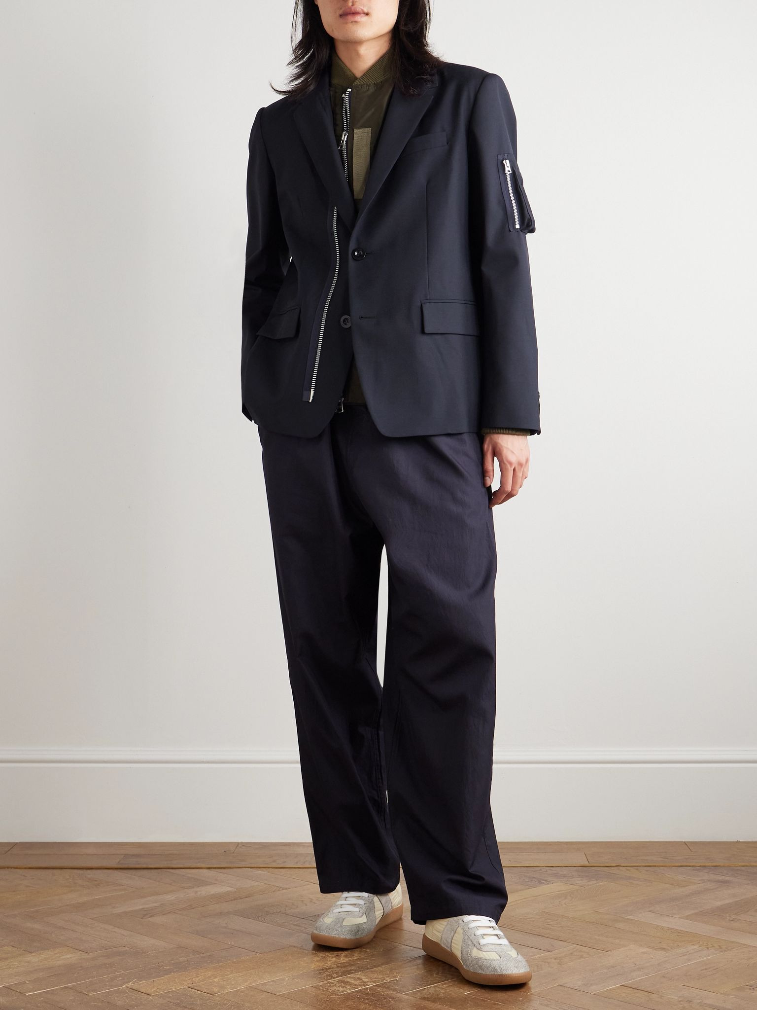 Layered Shell and Padded Grain de Poudre Blazer Navy - 2