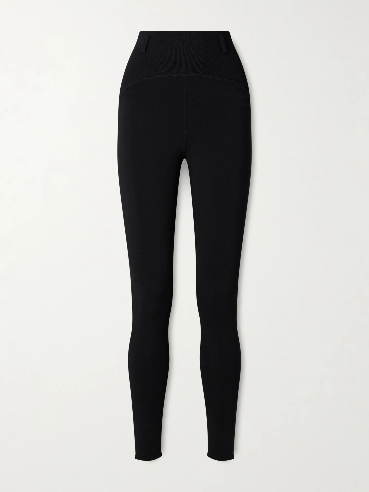 Paneled ribbed-knit and stretch-jersey leggings Black - 1