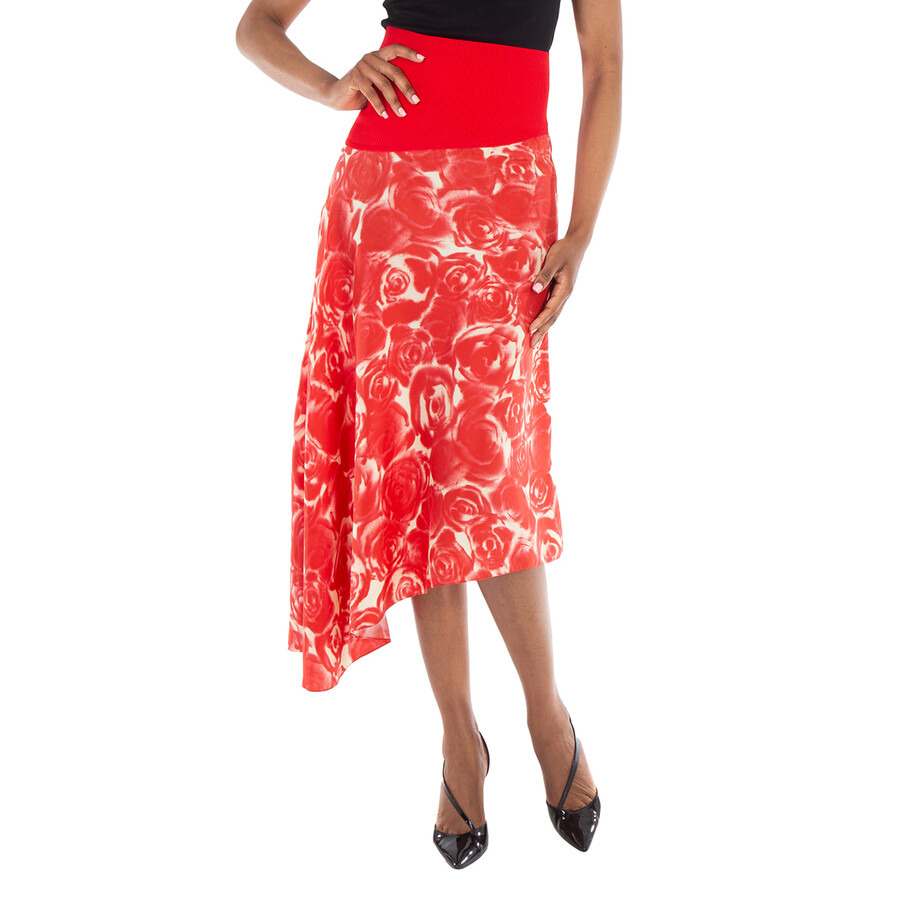 Burberry Rose-Print Asymmetric Silk Skirt - 3