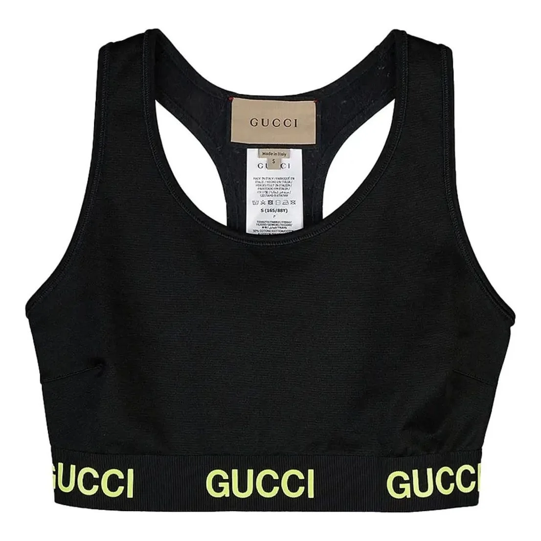 (WMNS) Gucci Logo Jacquard Crop Top 'Black Yellow' 693086-XJDS5-1131 - 1