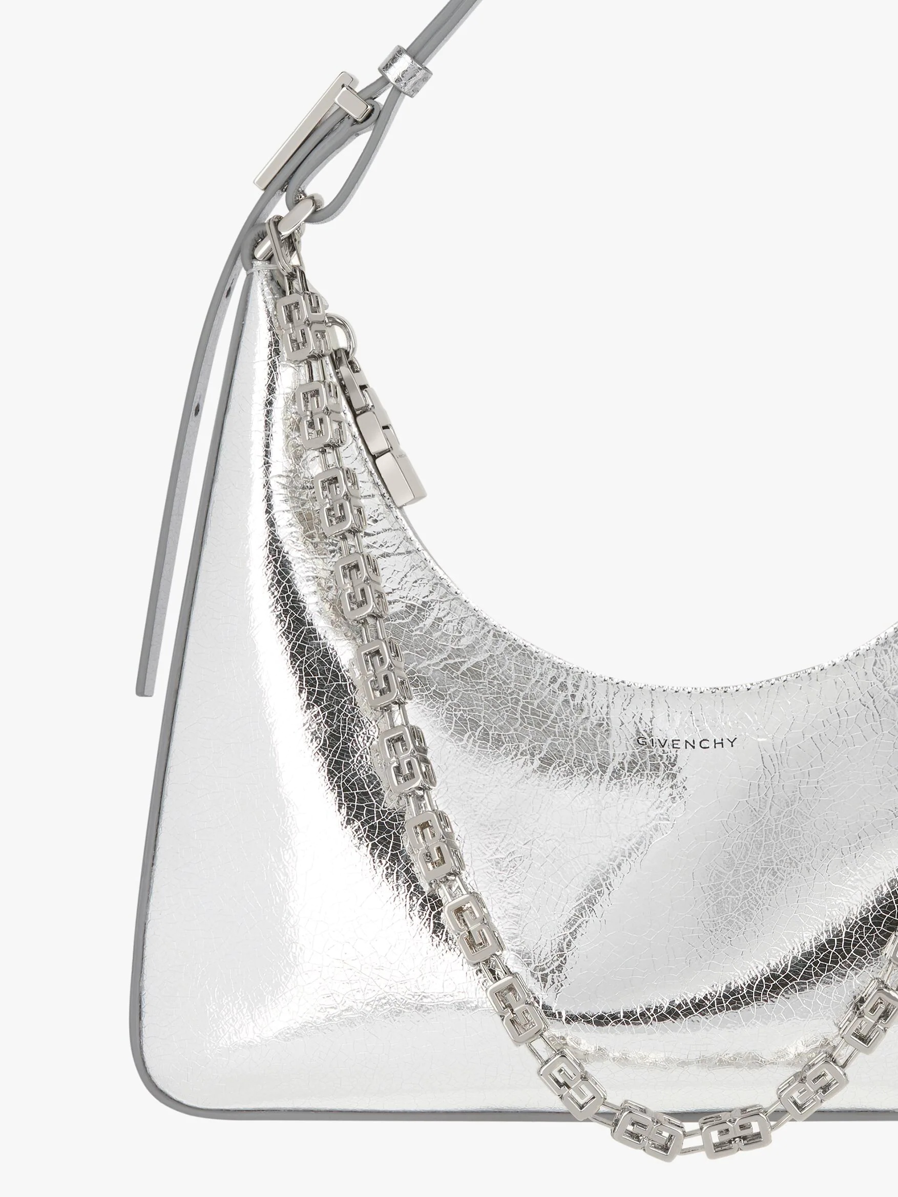 SMALL MOON CUT OUT BAG IN METALLIZED LEATHER WITH CHAIN - 6