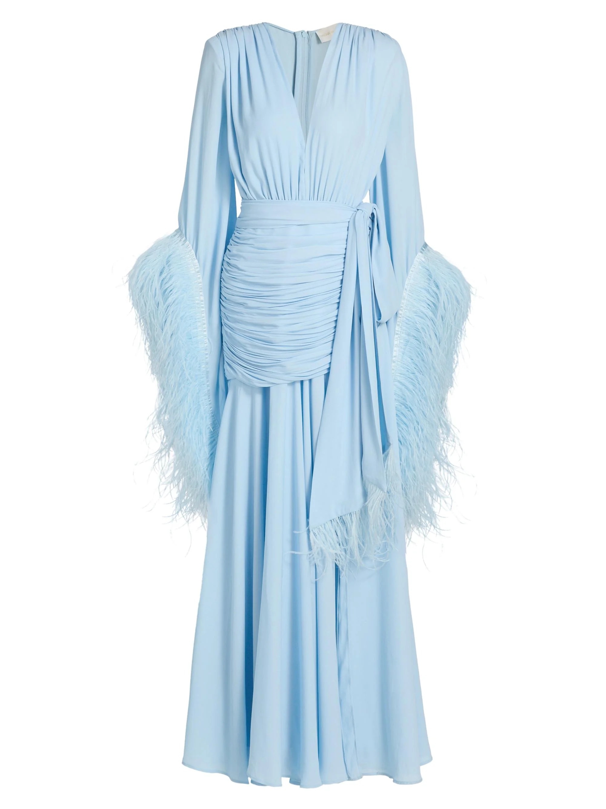 Women's Geisha Feather-Cuff Maxi Dress - Powder Blue - 1