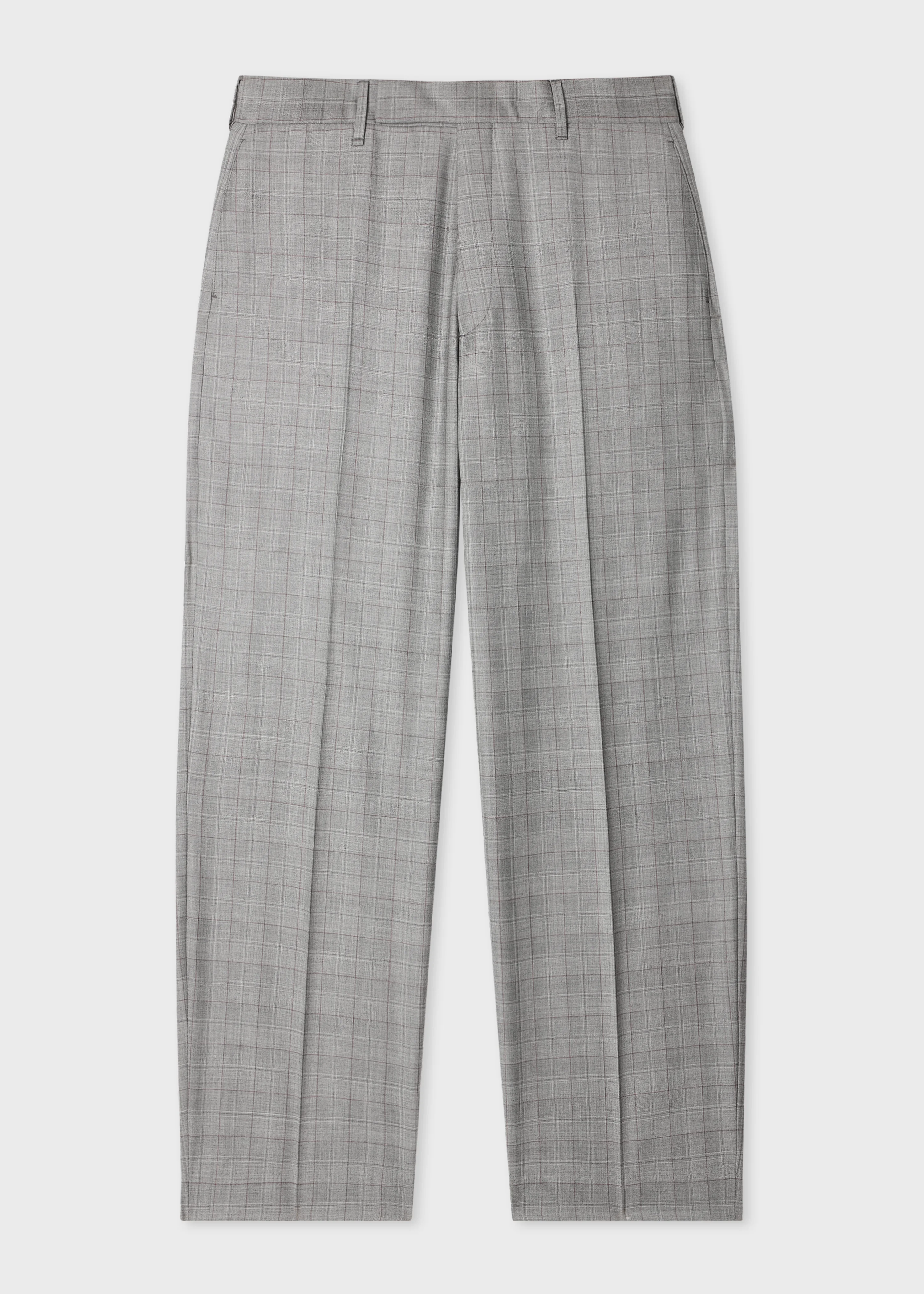 Relaxed-Fit Grey Check Wool Trousers - 1