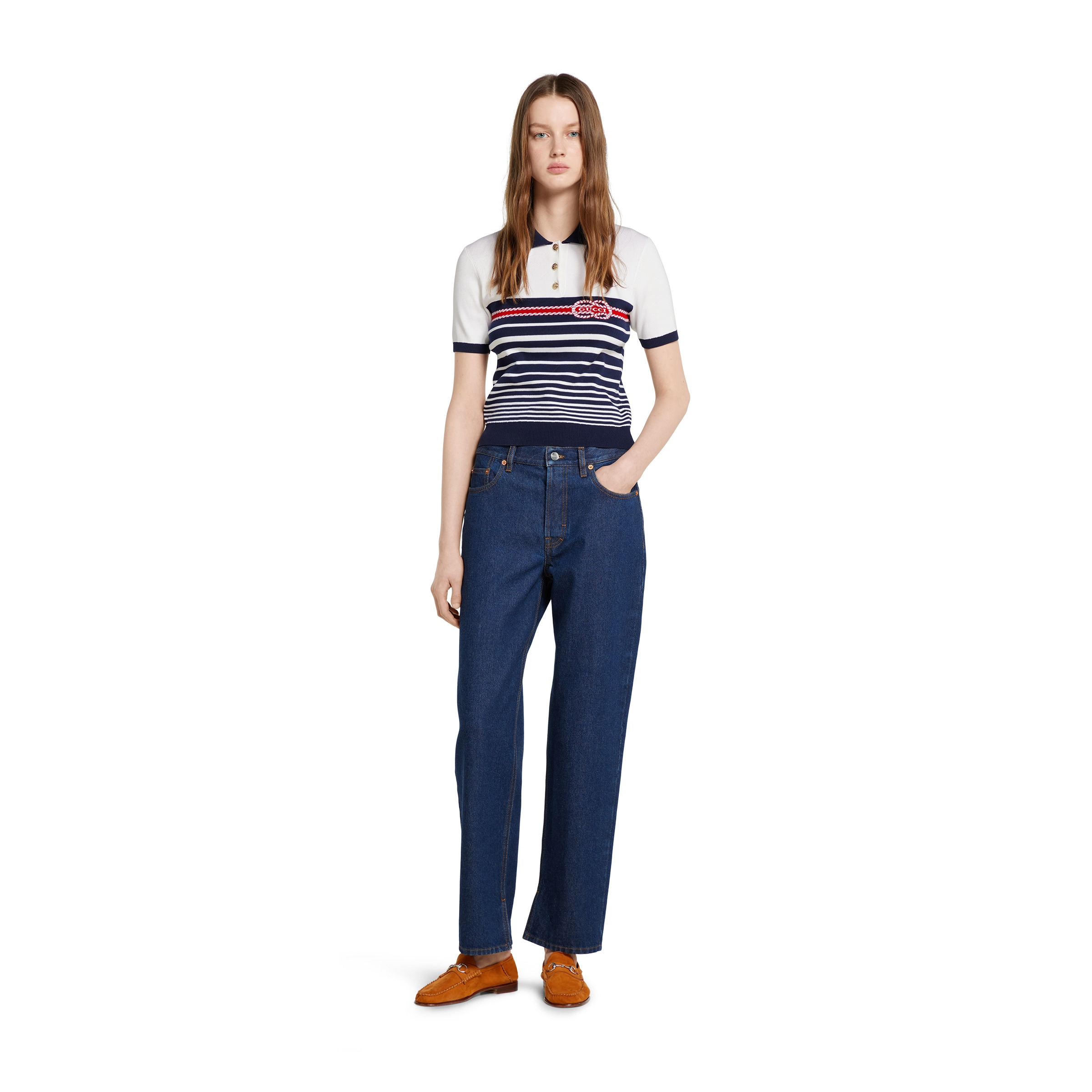 Cotton stitch polo top with intarsia - 2