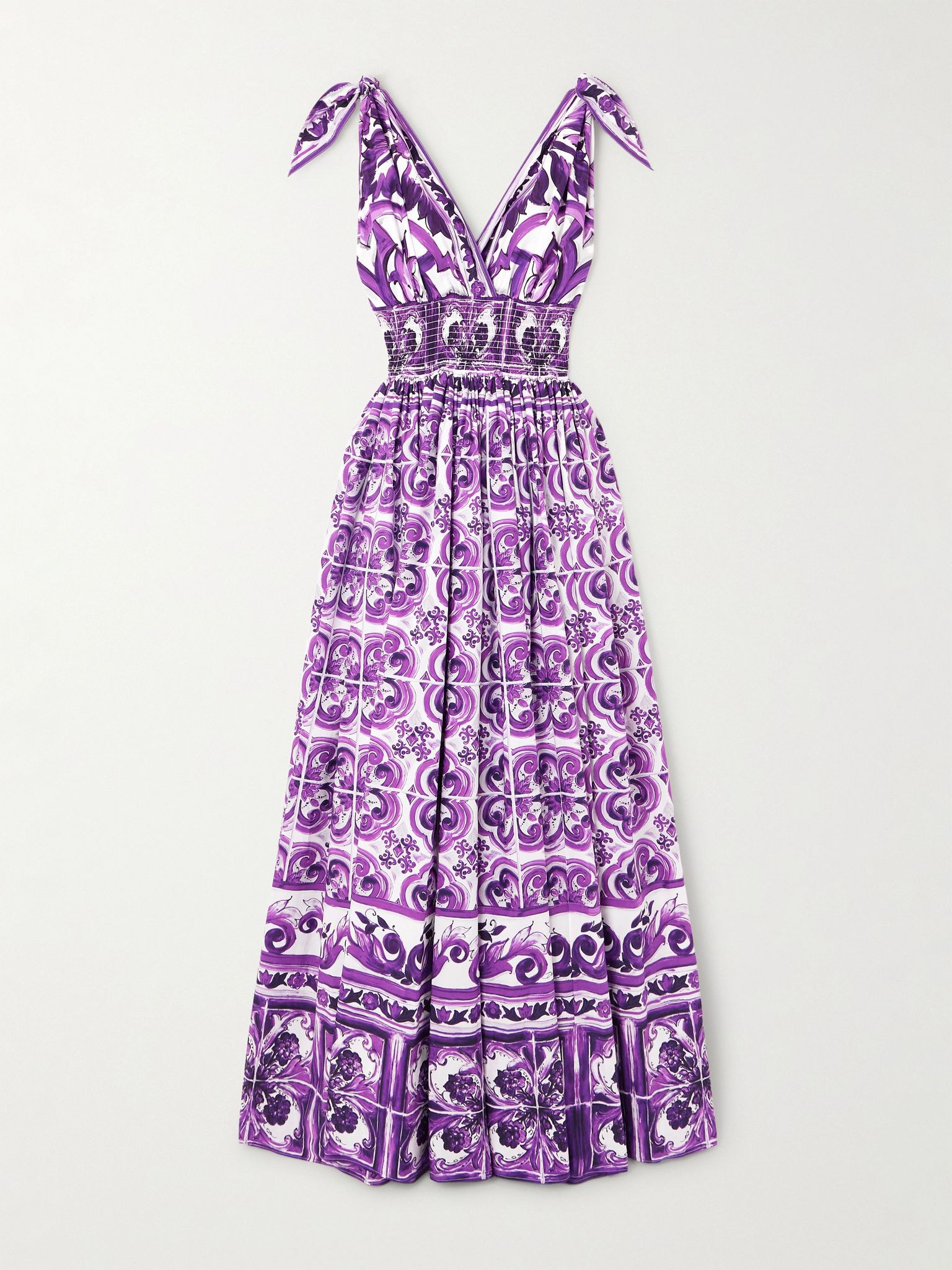 Printed cotton-poplin midi dress Purple - 1