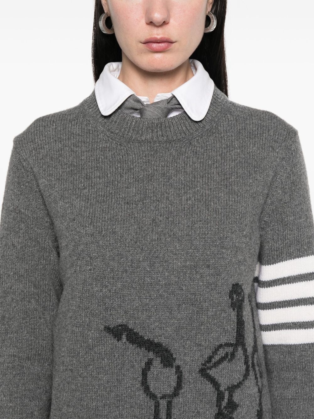 Geese-intarsia crewneck sweater - 5
