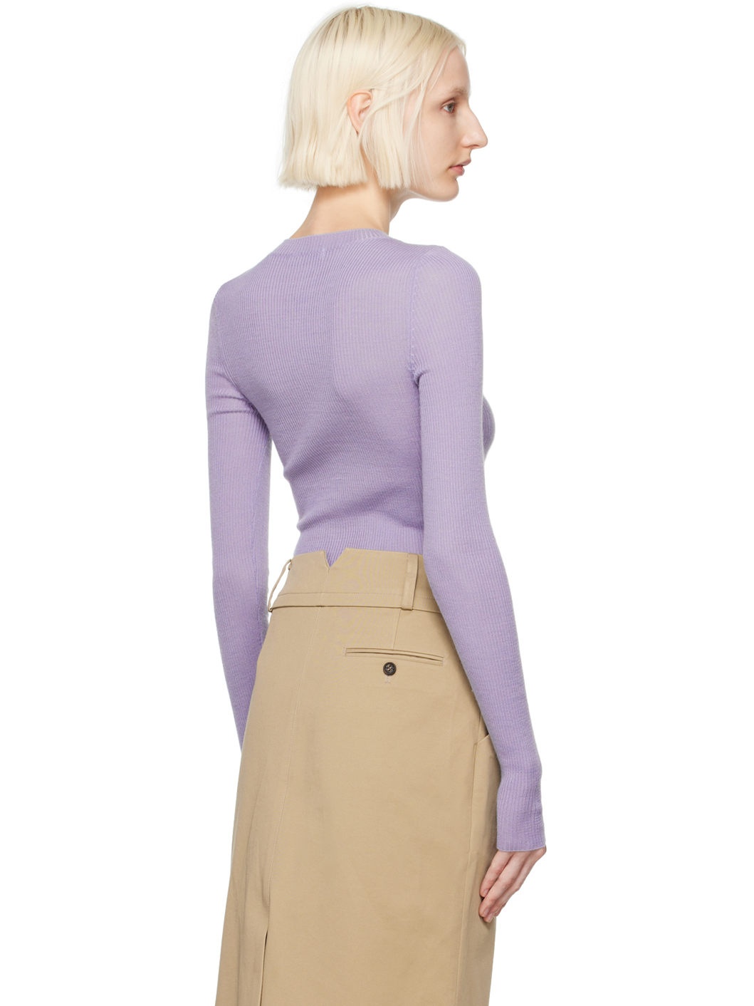 Purple Ribbon Rib Knit Long Sleeve T-shirt - 3