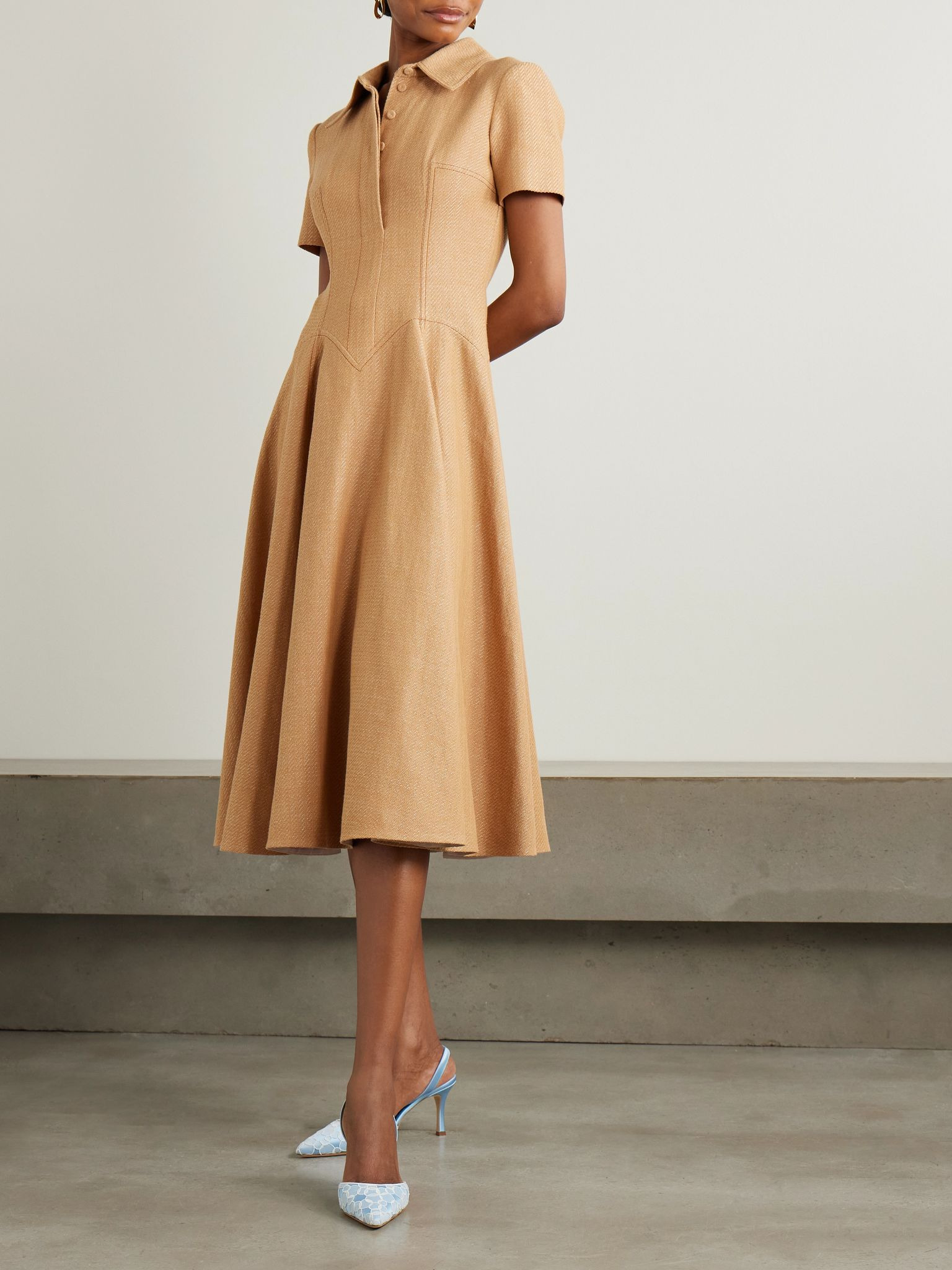 Jody paneled cotton-blend jacquard shirt dress Tan - 2