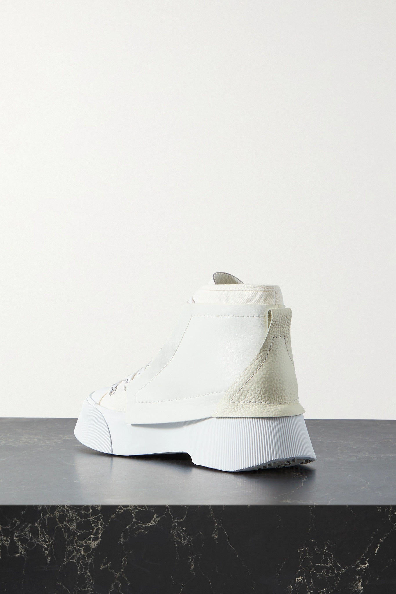 Paneled leather and canvas high-top sneakers - 3