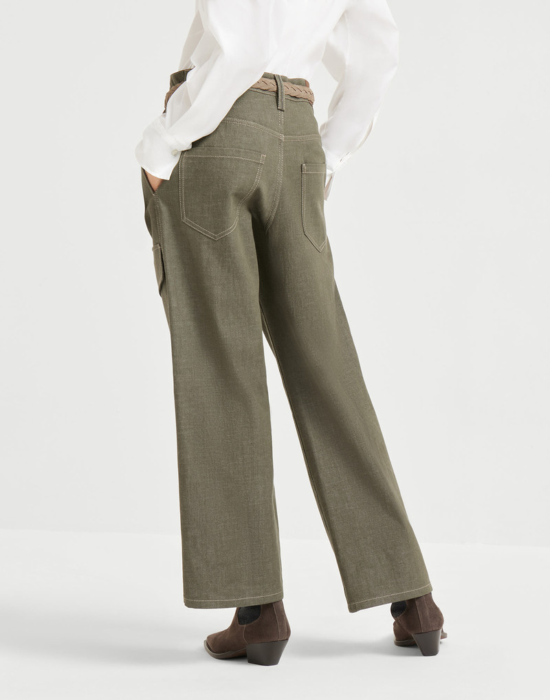 Brunello Cucinelli No-fade denim square cargo trousers with monili outlook