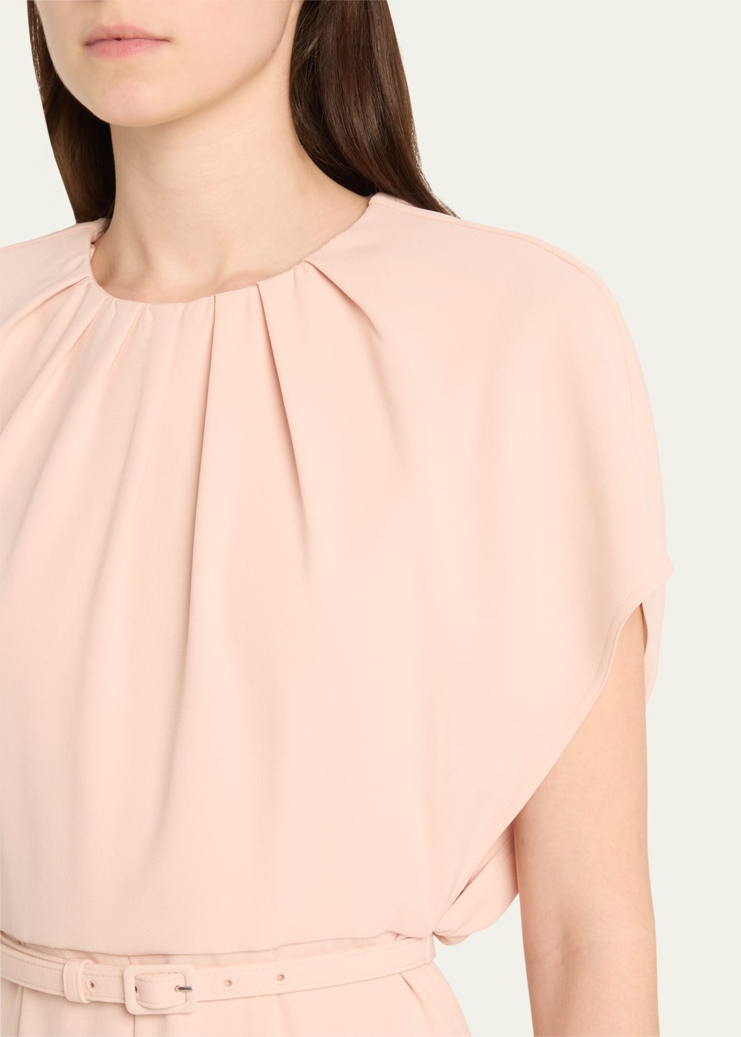 Gathered Neck Light Cady Belted Dress - 5