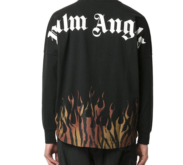 Men's PALM ANGELS Brown Angel Tiger Flame Long Sleeves Black PMAB001E20JER0011020 - 3
