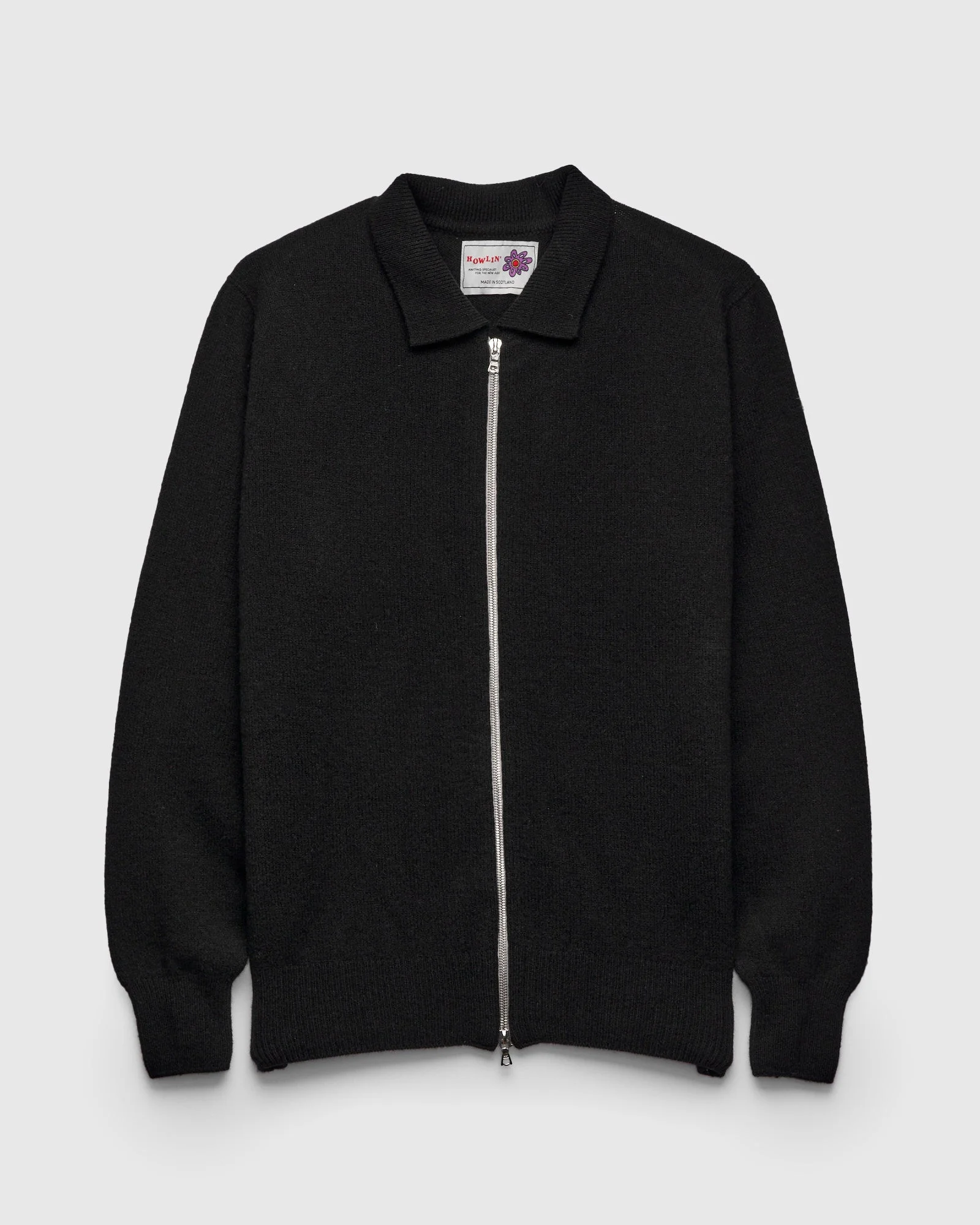 "High Pressure" Wool Zip Cardigan in Black - 1