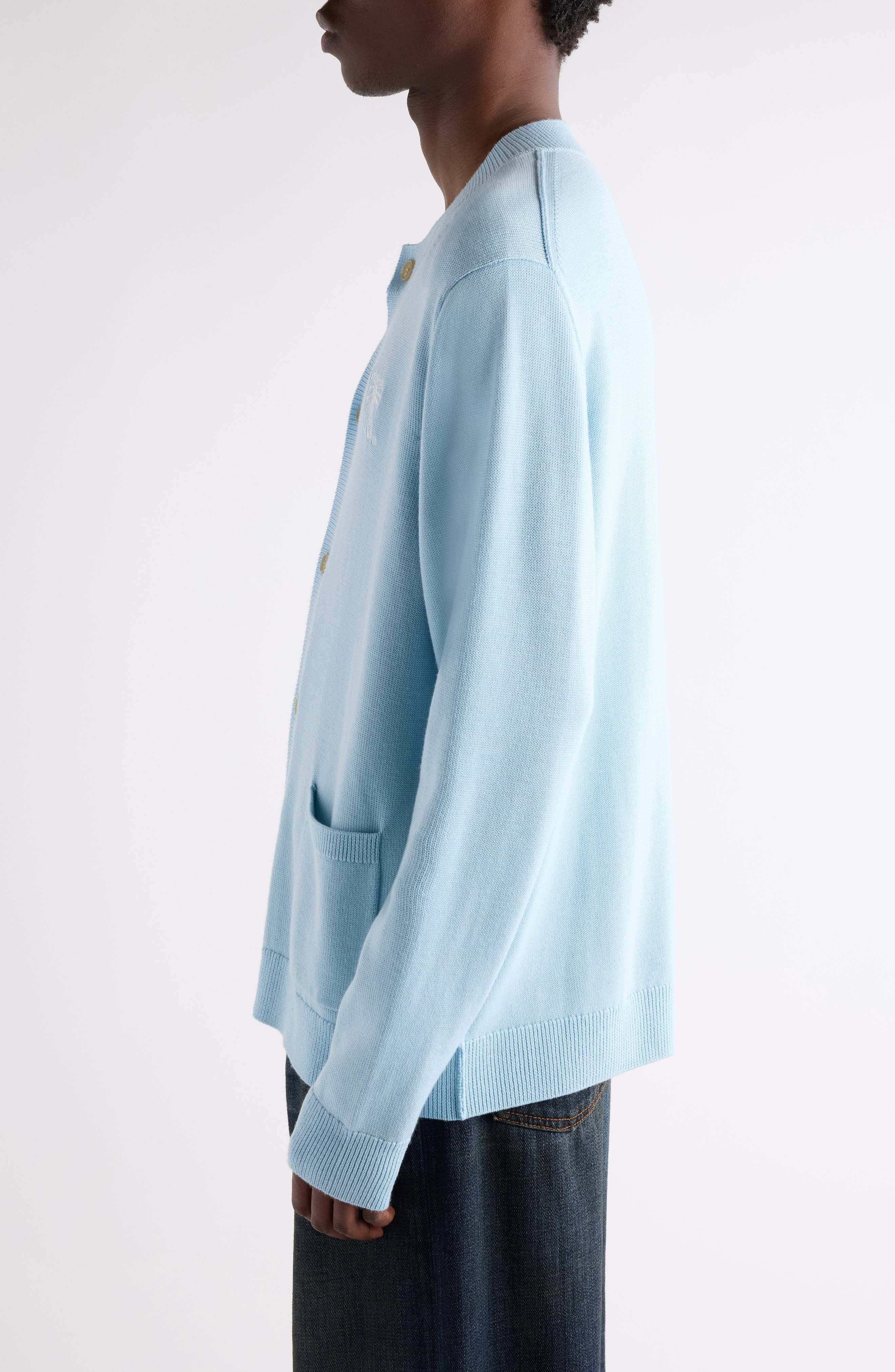 Acne Studios Kadave Merino Wool Cardigan in Ice Blue at Nordstrom - 4