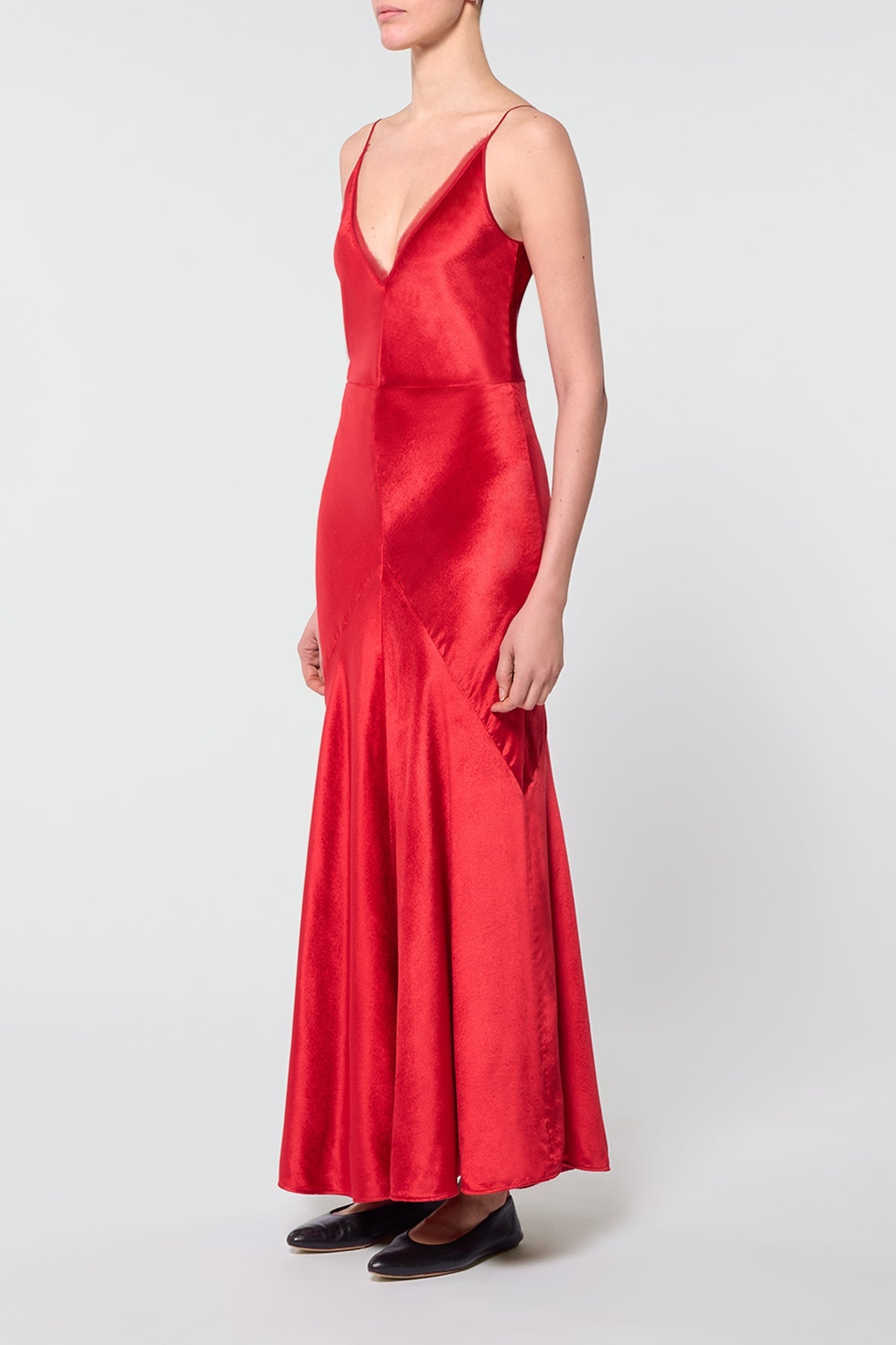 Brigita Dress in Scarlet Red Silk Velvet - 3