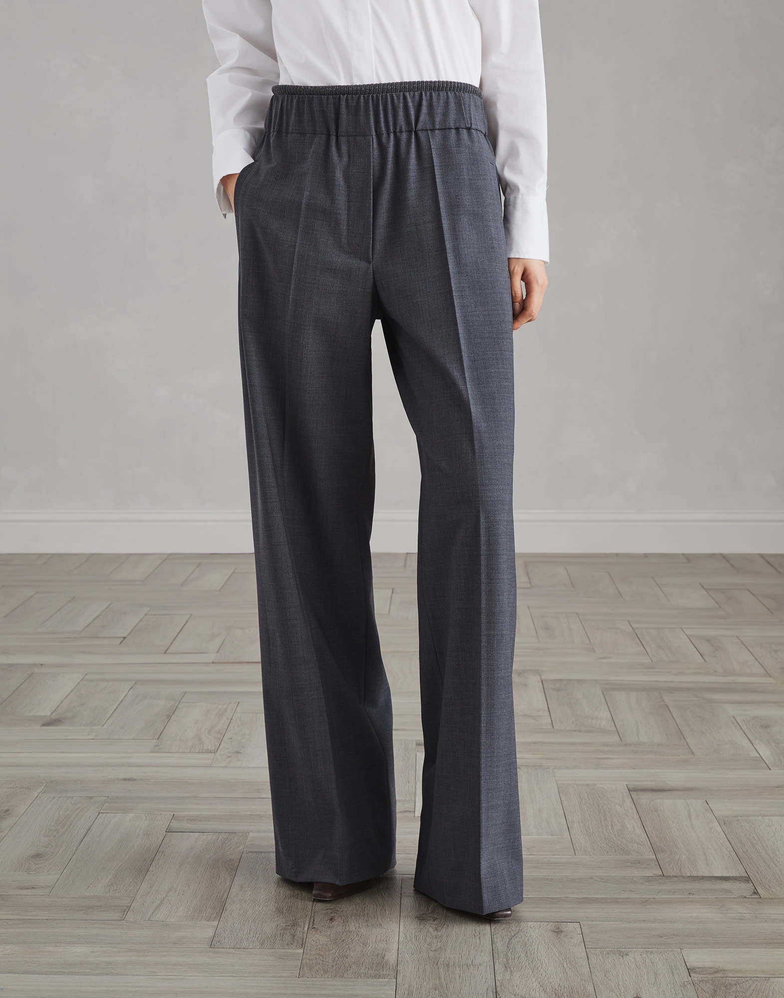Tropical luxury wool loose track trousers with shiny ribbed detail - 1