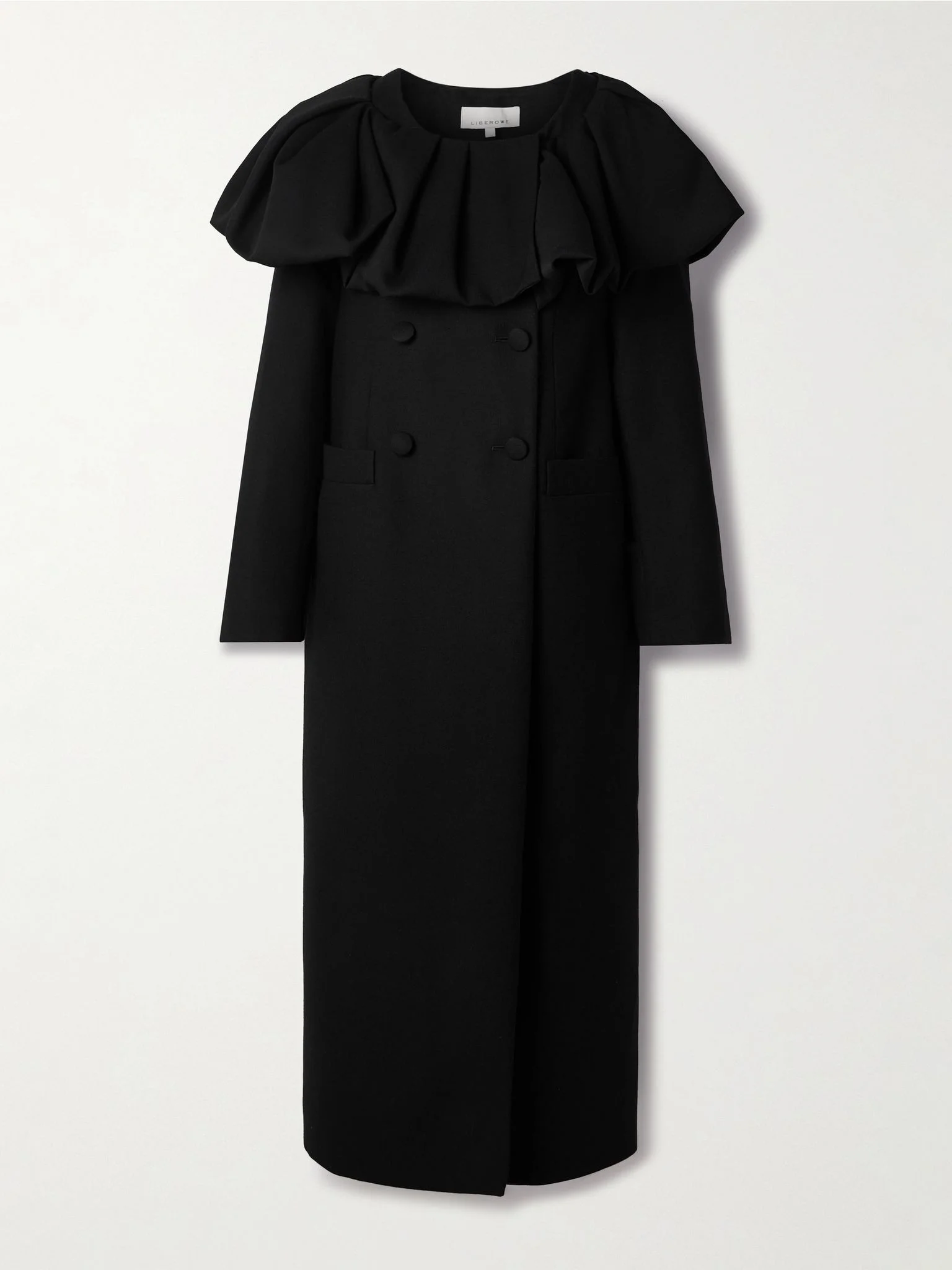 Bombardo double-breasted pleated ruffled wool-twill coat Black - 1