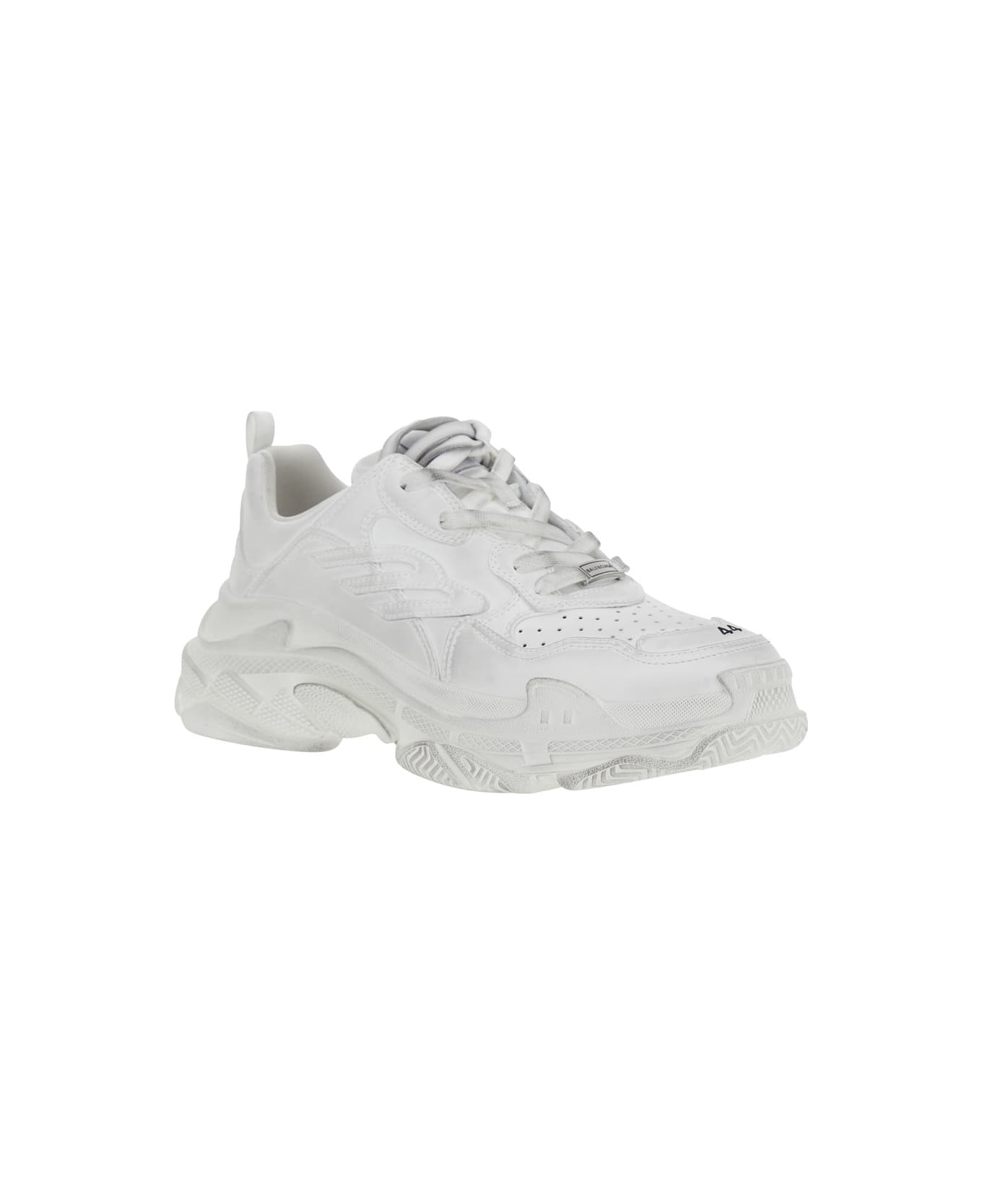 'triple S Sporty' White Sneaker With 3b Logo Embroidered On The Side And Worn Effect In Tech Fabric  - 2