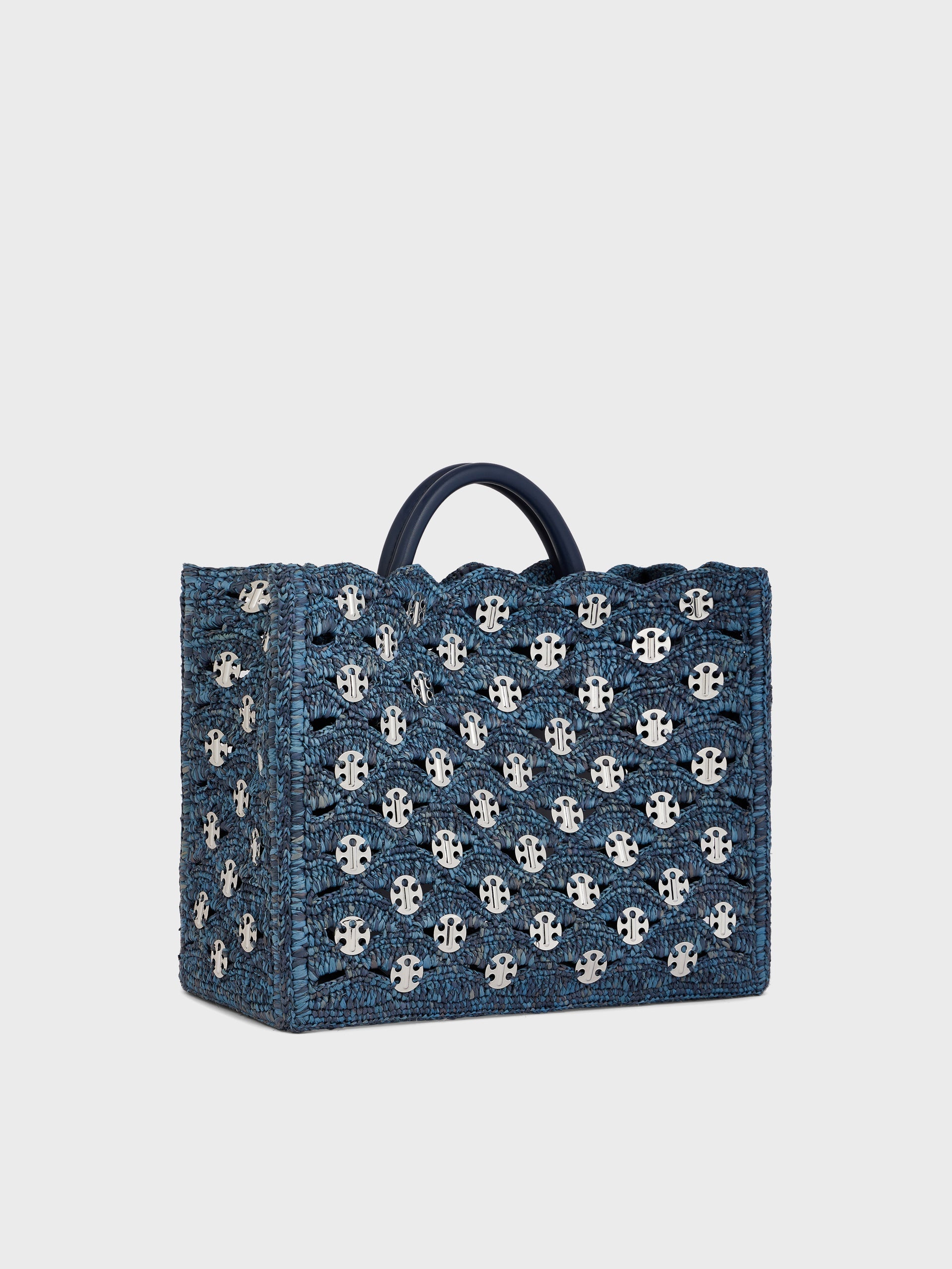DENIM BLUE TOTE BAG IN RAFFIA - 5