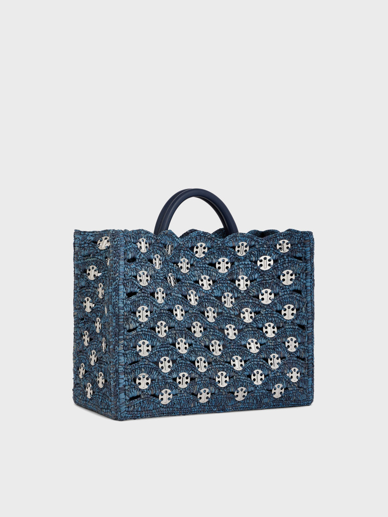 DENIM BLUE TOTE BAG IN RAFFIA 5
