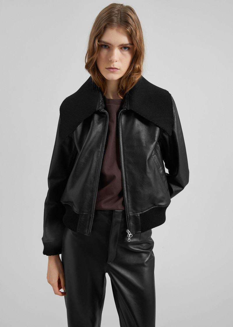 Vidsel Leather Bomber Jacket - Black 3