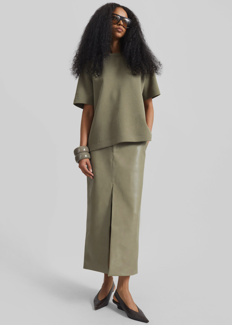 Maybelle Faux Leather Front Slit Pencil Skirt - Sage 5
