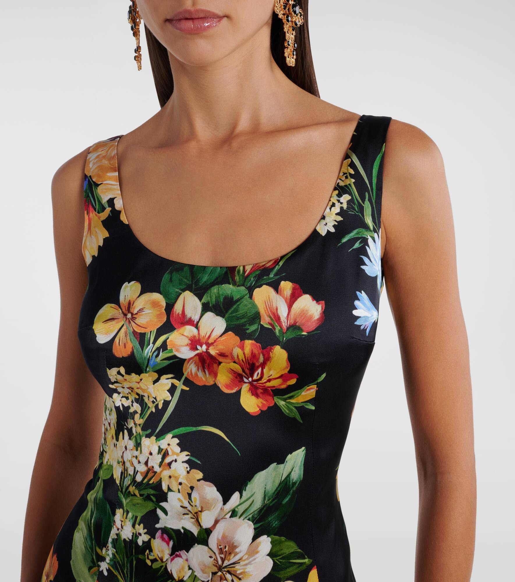 Floral satin midi dress - 4