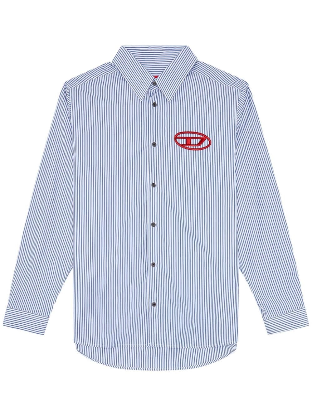 embroidered-logo striped poplin shirt - 1