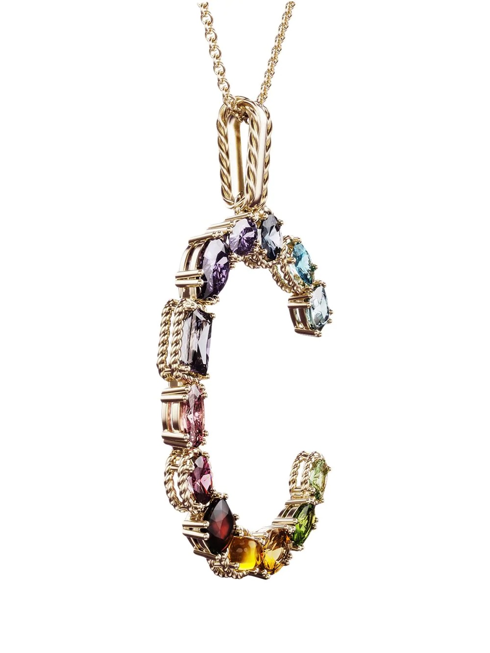 18kt yellow gold initial C gemstone necklace - 3