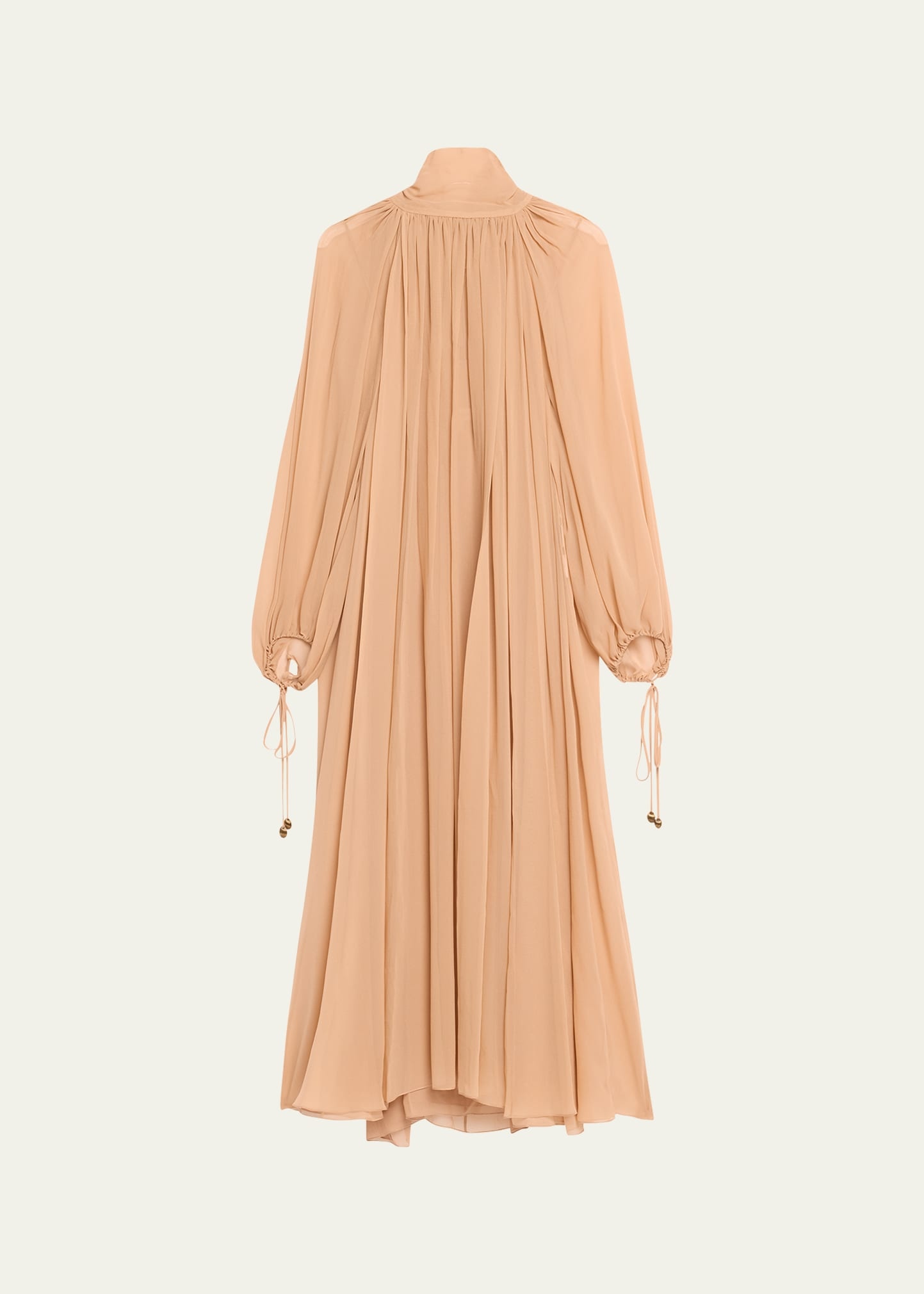 High-Neck Tie Long-Sleeve Silk Gown - 1