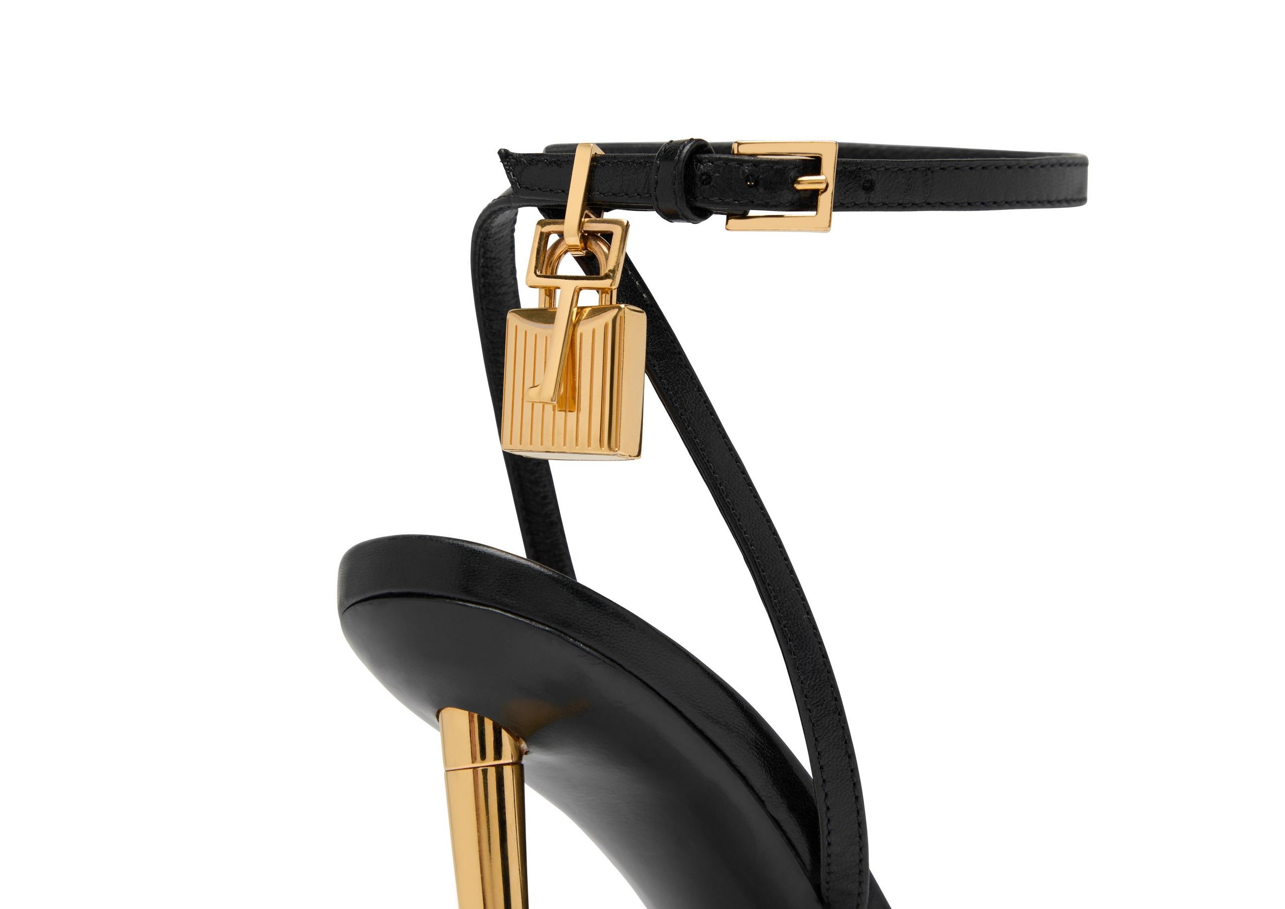 SHINY LEATHER PADLOCK POINTY NAKED SANDAL - 6